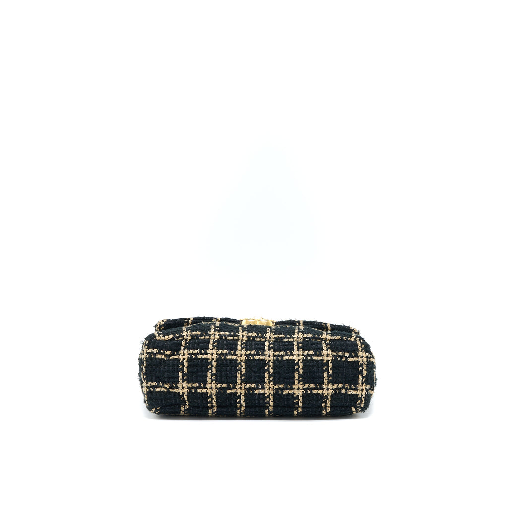 CHANEL TWEED SMALL 19 FLAP BAG BLACK/GOLD WITH MULTICOLOUR HARDWARE