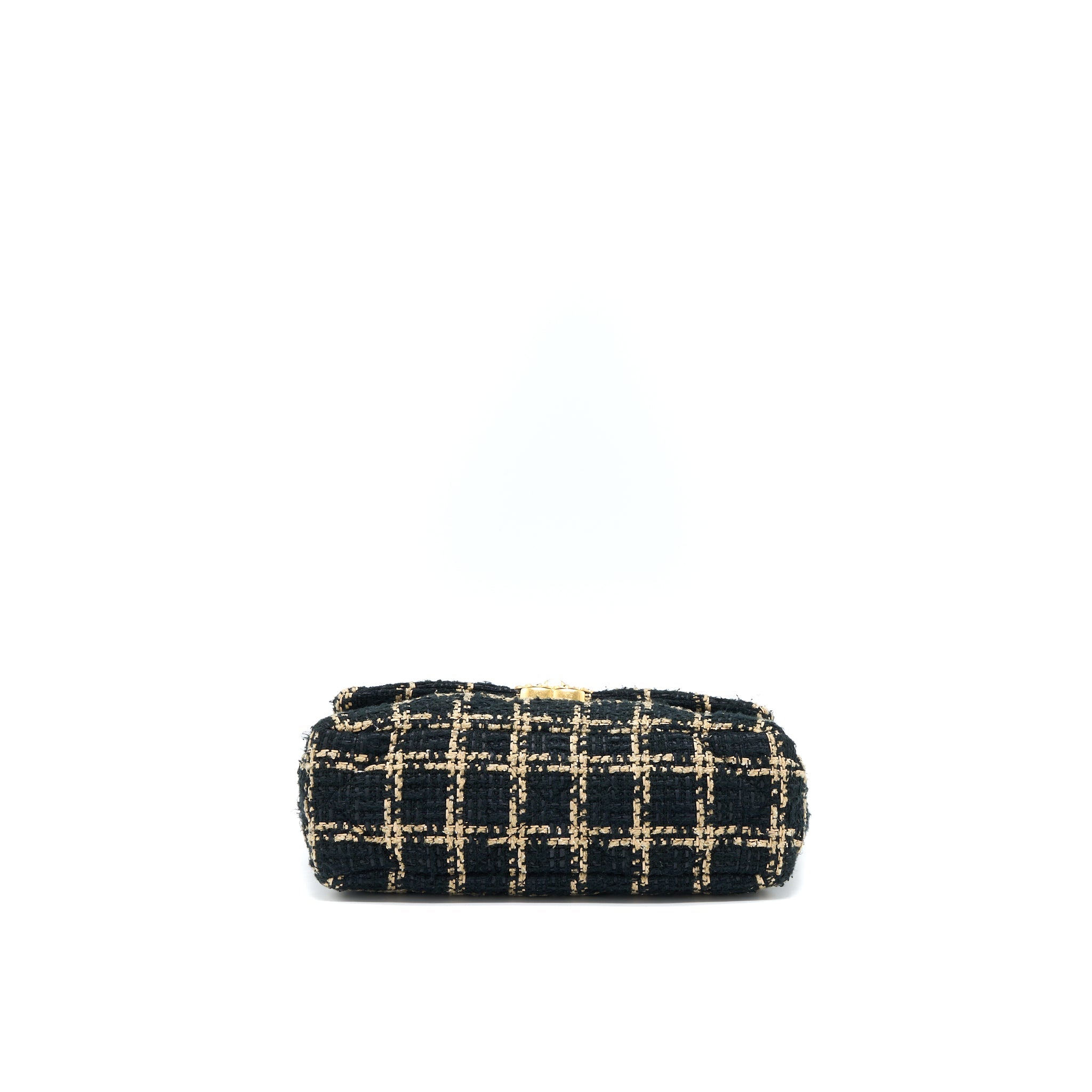 CHANEL TWEED SMALL 19 FLAP BAG BLACK/GOLD WITH MULTICOLOUR HARDWARE