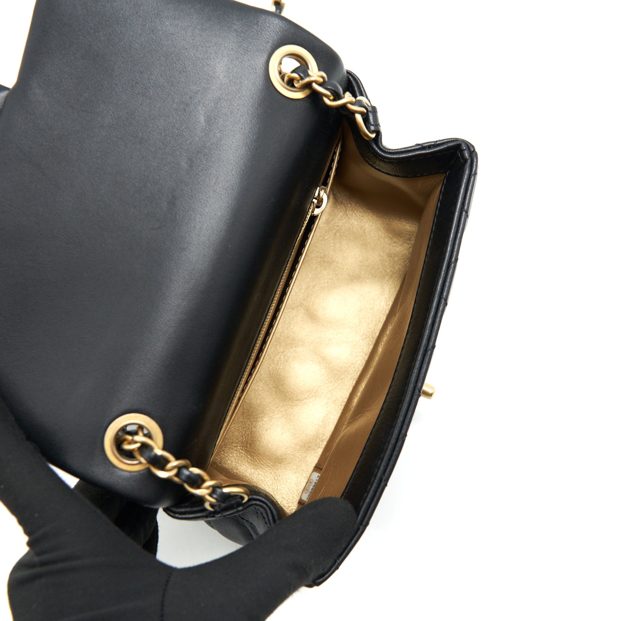 CHANEL PEARL CRUSH CRUSH MINI SQUARE FLAP BAG BLACK GHW