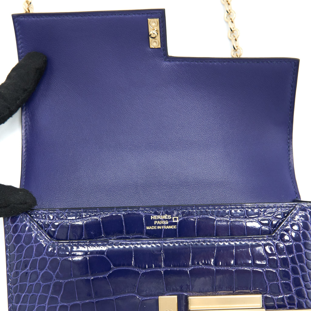 HERMES MINI VERROU ALLIGATOR MISSISSIPPIENSIS M3 BLUE ENCRE GHW