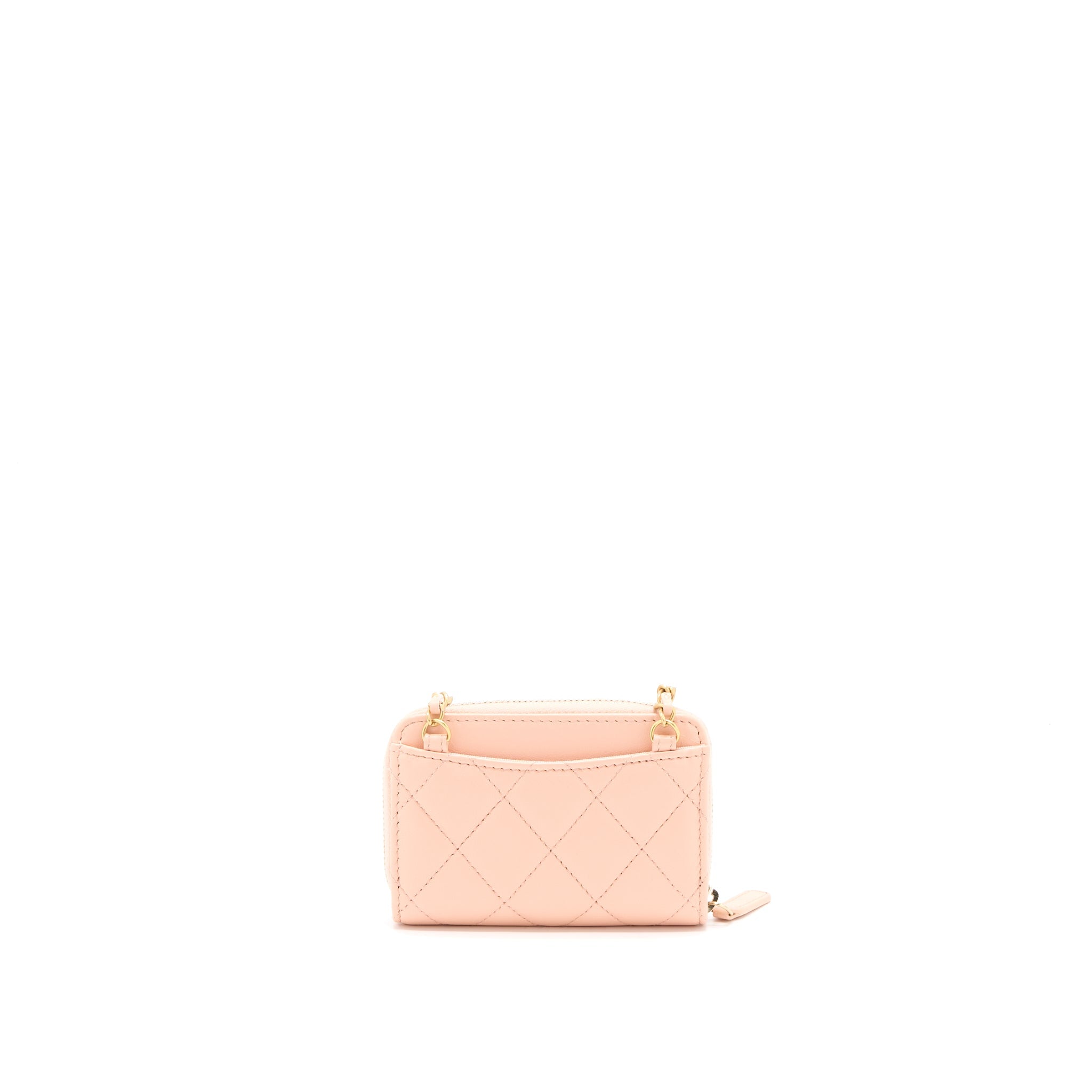 CHANEL PEARL CRUSH ZIPPY CARD HOLDER LAMBSKIN LIGHT PINK BRUSHED GHW
