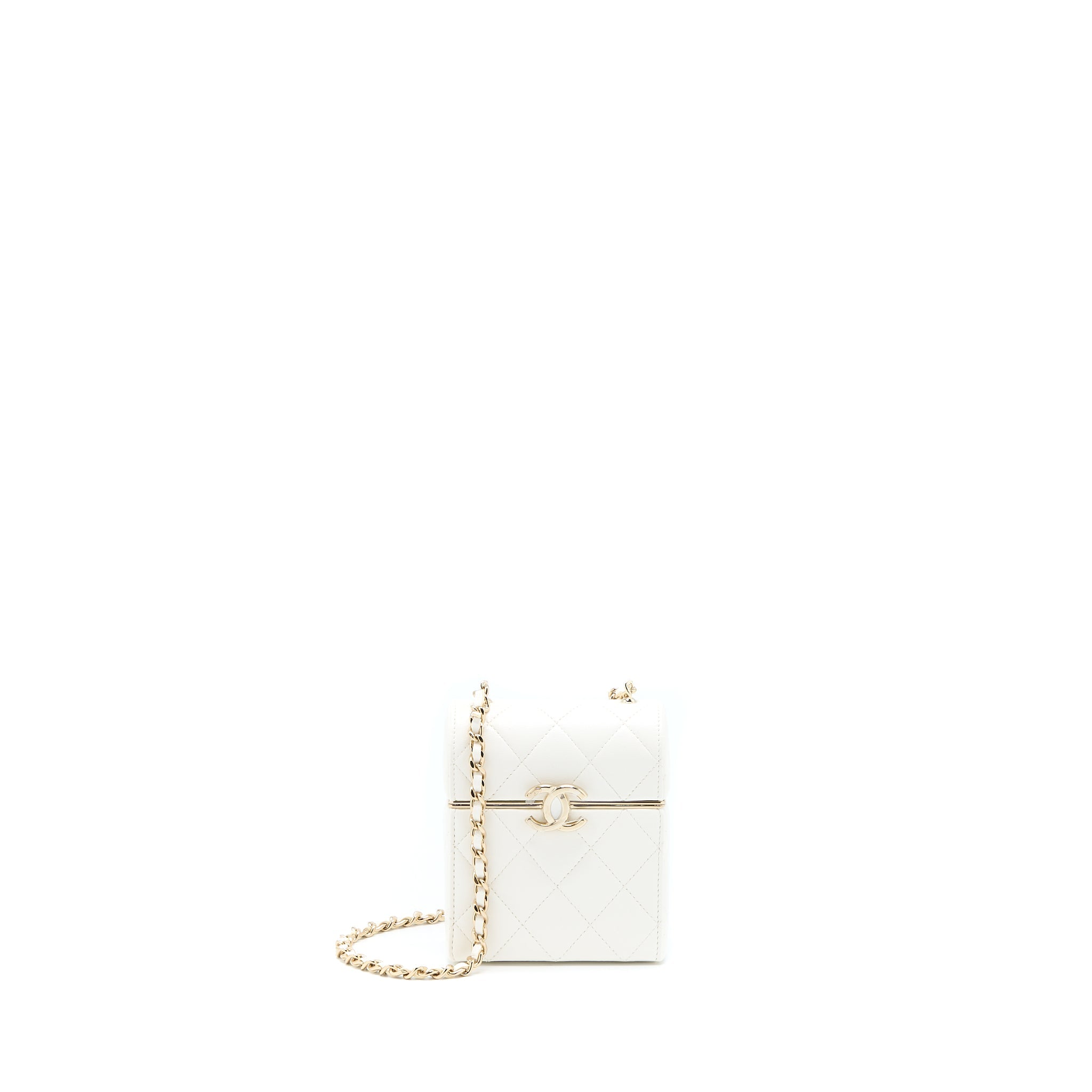 CHANEL 22P QUILTED MINI BOX VANITY WITH CHAIN LAMBSKIN WHITE LGHW