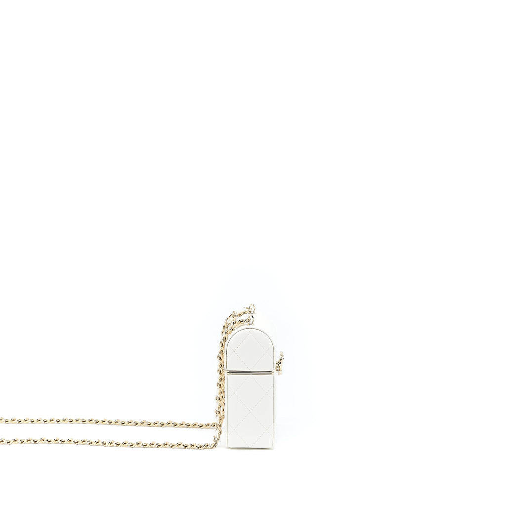 CHANEL 22P QUILTED MINI BOX VANITY WITH CHAIN LAMBSKIN WHITE LGHW