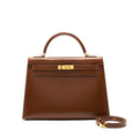 HERMES VINTAGE KELLY 32 BROWN GHW BOX LEATHER