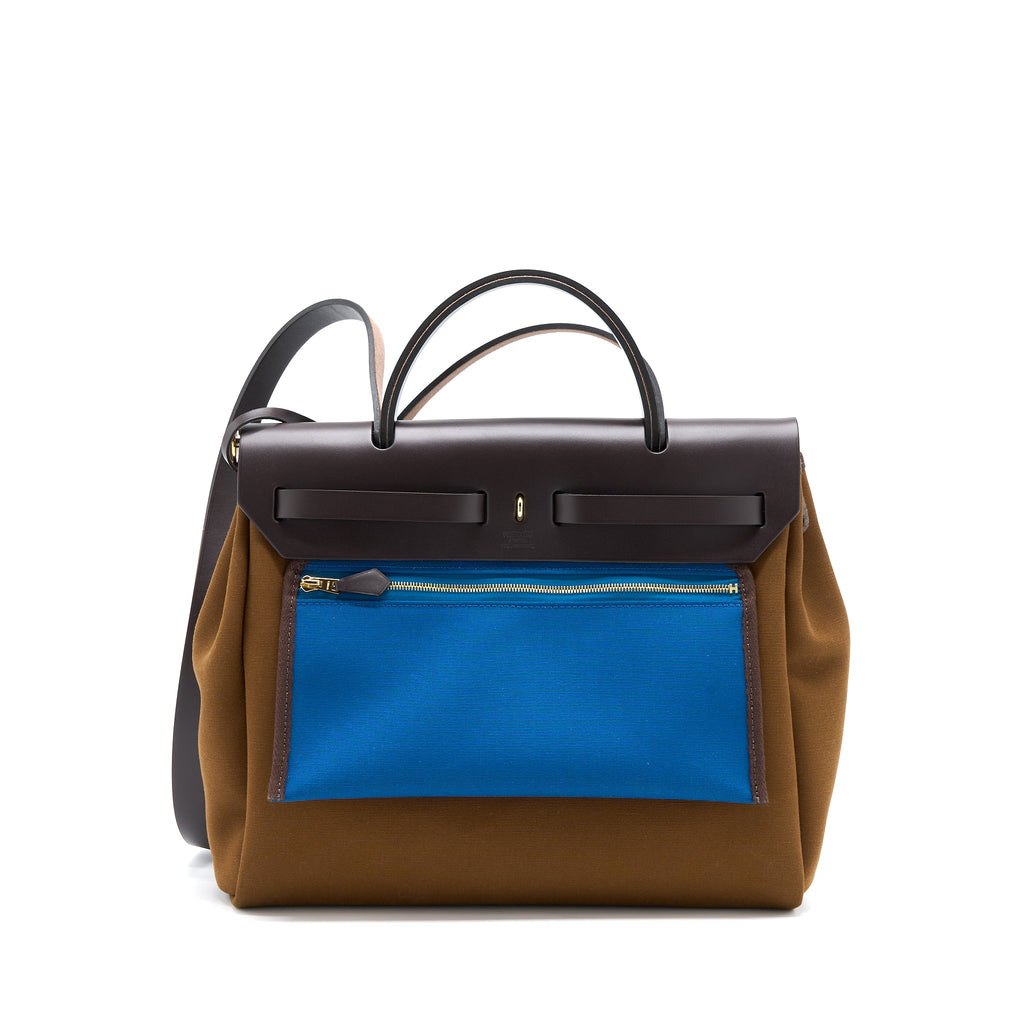 HERMES HERBAG 31 BAG CANVAS ALEZAN/BLEU OUTREMER/ EBENE GHW