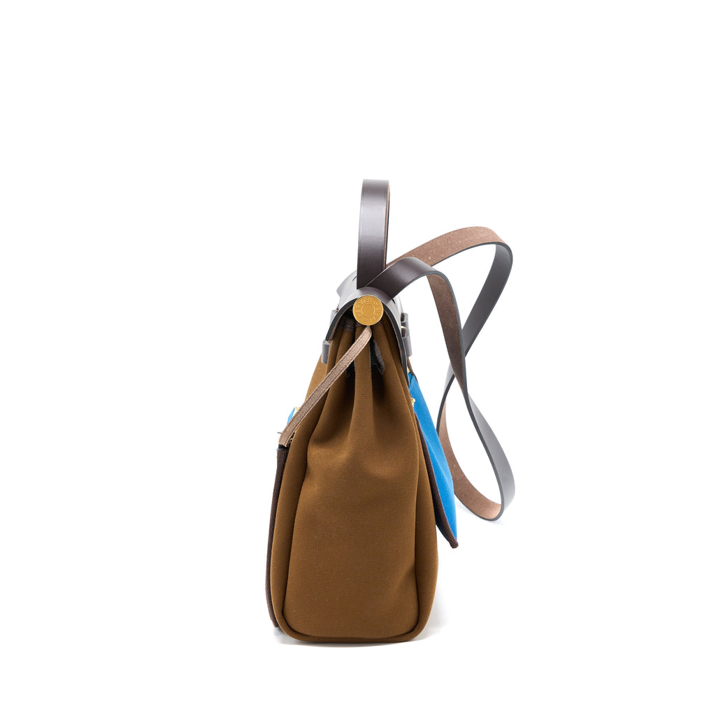 HERMES HERBAG 31 BAG CANVAS ALEZAN/BLEU OUTREMER/ EBENE GHW
