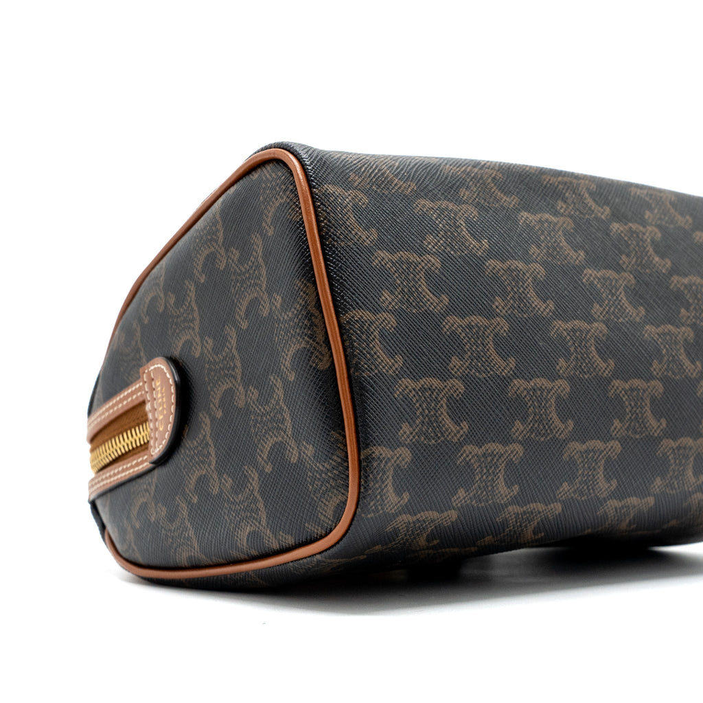 CELINE SMALL BOSTON BAG TRIOMPHE CANVAS/ LEATHER BROWN GHW