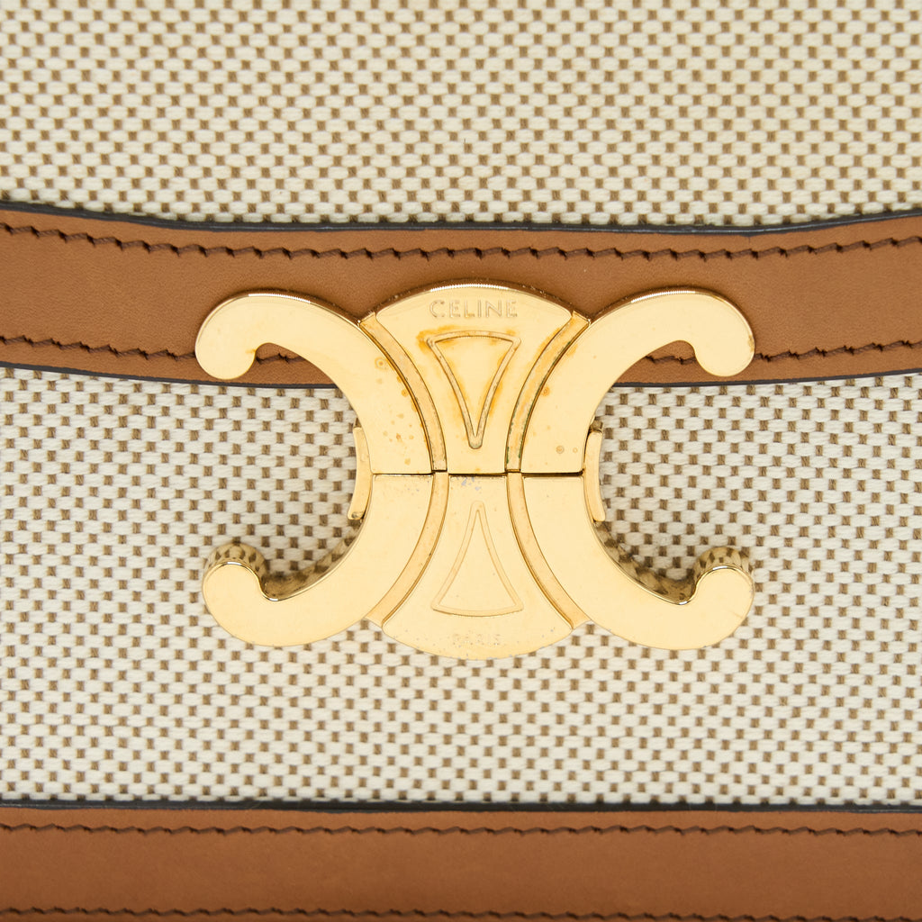 CELINE TRIOMPHE BAG TEXTILE/CALFSKIN WHITE/TAN GHW