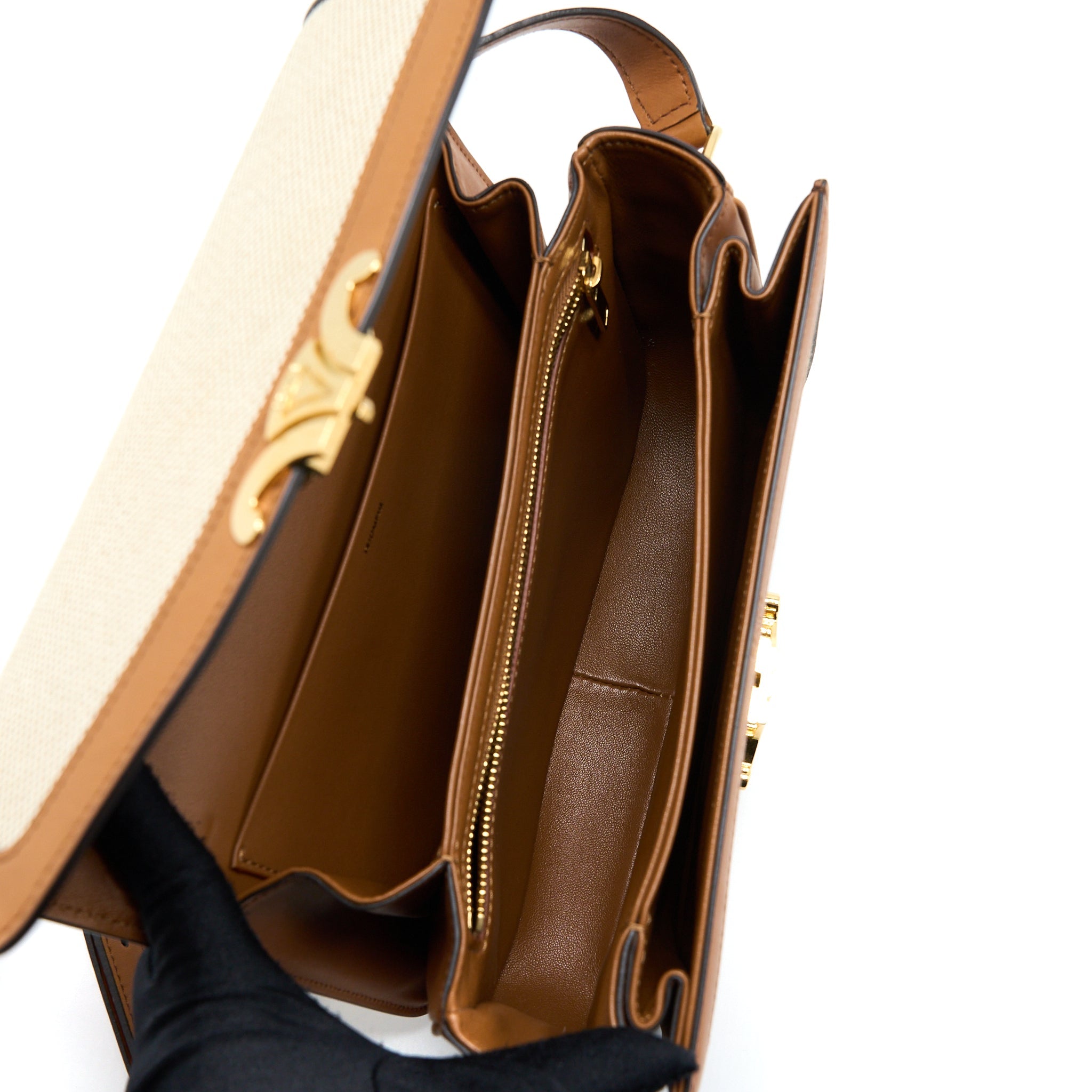 CELINE TRIOMPHE BAG TEXTILE/CALFSKIN WHITE/TAN GHW