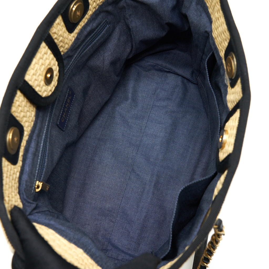 CHANEL GOLD RAFFIA DEAUVILLE TOTE BAG GHW