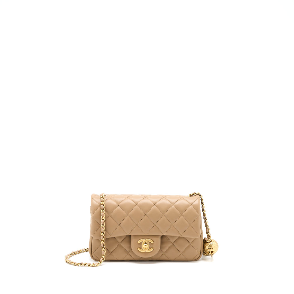CHANEL 22S PEARL CRUSHED MINI RECTANGULAR LAMBSKIN DARK BEIGE GHW(MICROCHIP)