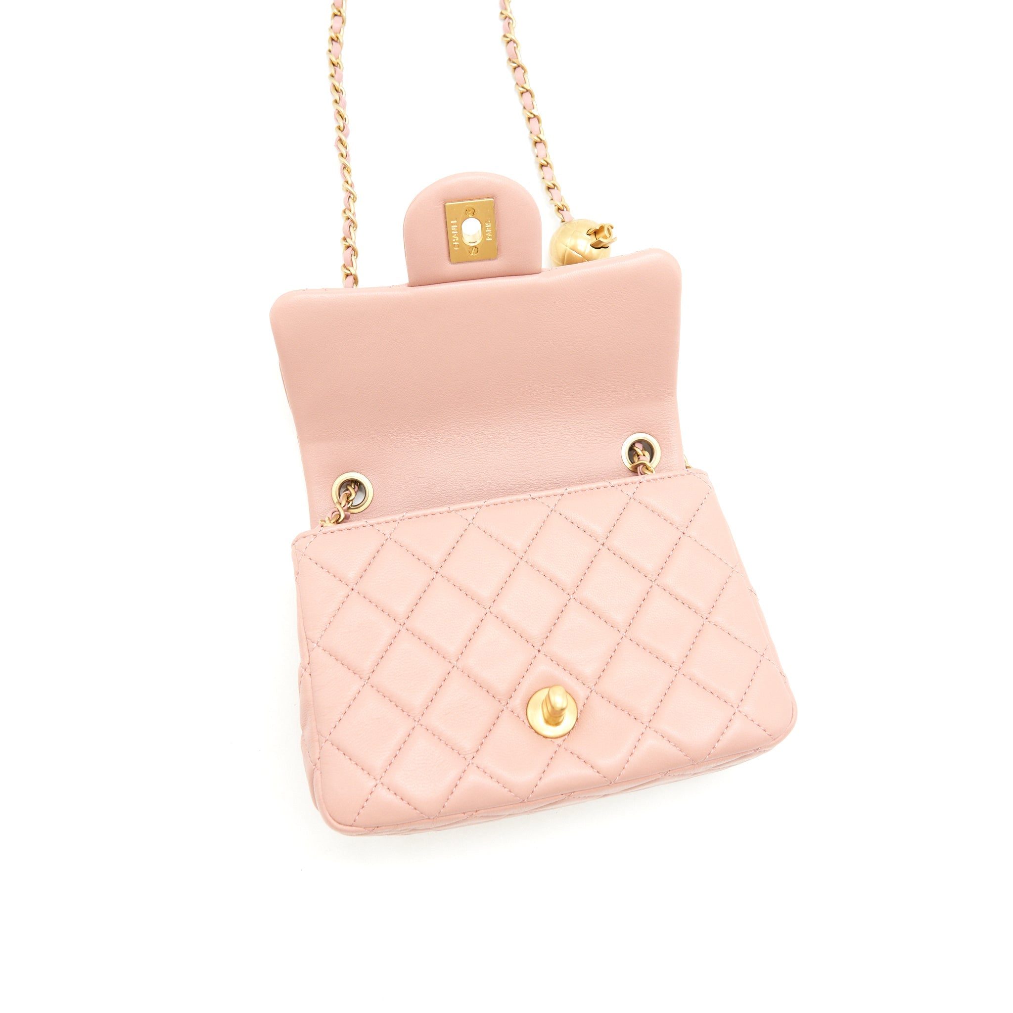 CHANEL 21B LIGHT PINK PEARL CRUSH MINI SQUARE FLAP BAG GHW