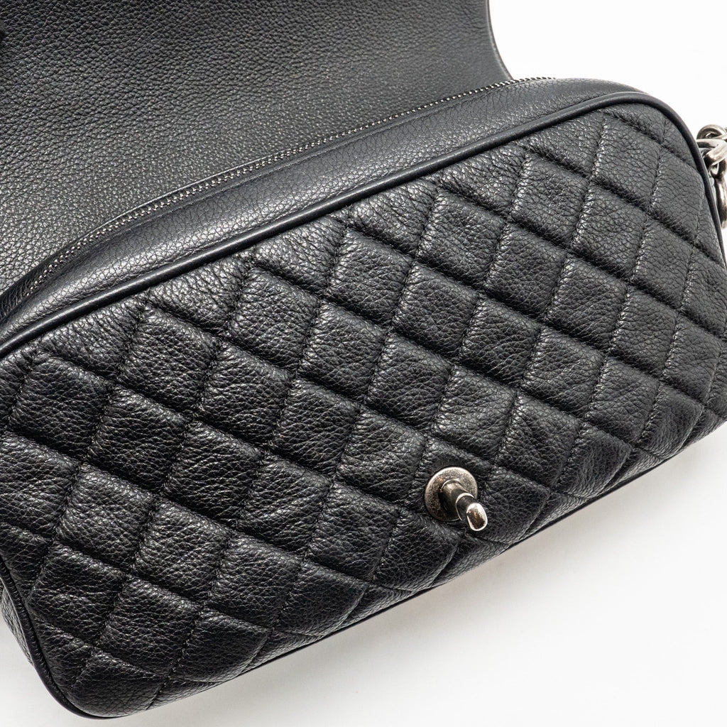 CHANEL MEDIUM CASUAL ROCK FLAP BAG GRAINED CALFSKIN BLACK RUTHENIUM HARDWARE