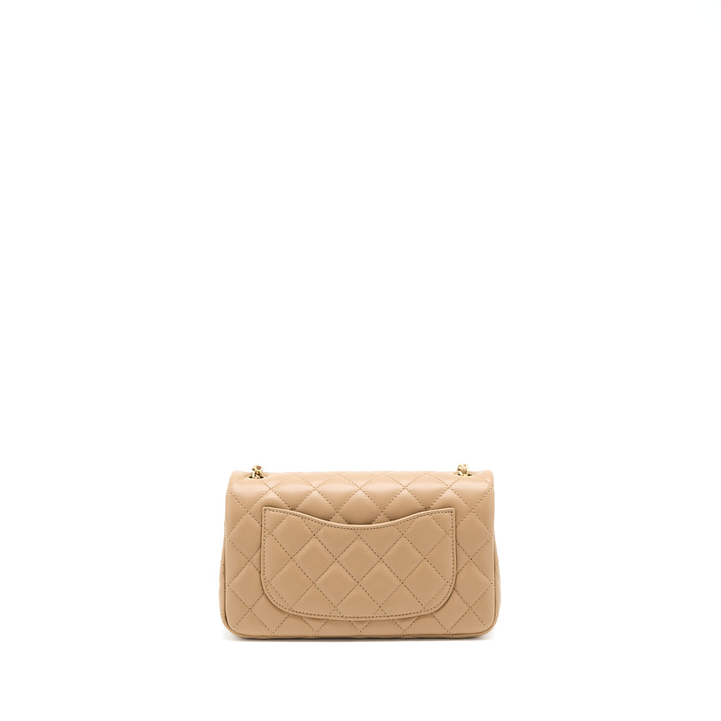 CHANEL 22S PEARL CRUSHED MINI RECTANGULAR LAMBSKIN DARK BEIGE GHW(MICROCHIP)
