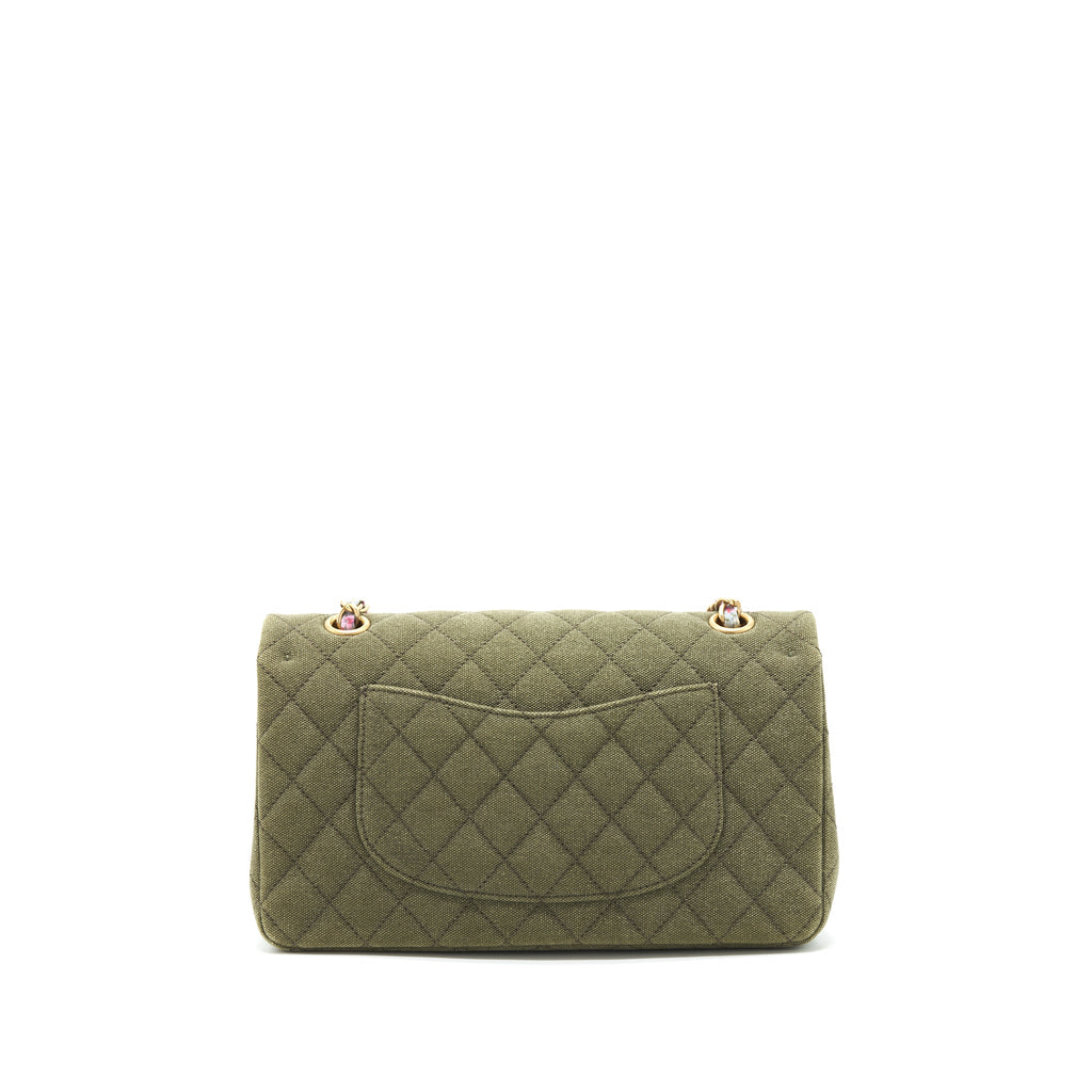 CHANEL CUBA CHARMS CLASSIC DOUBLE FLAP BAG CANVAS GREEN GHW