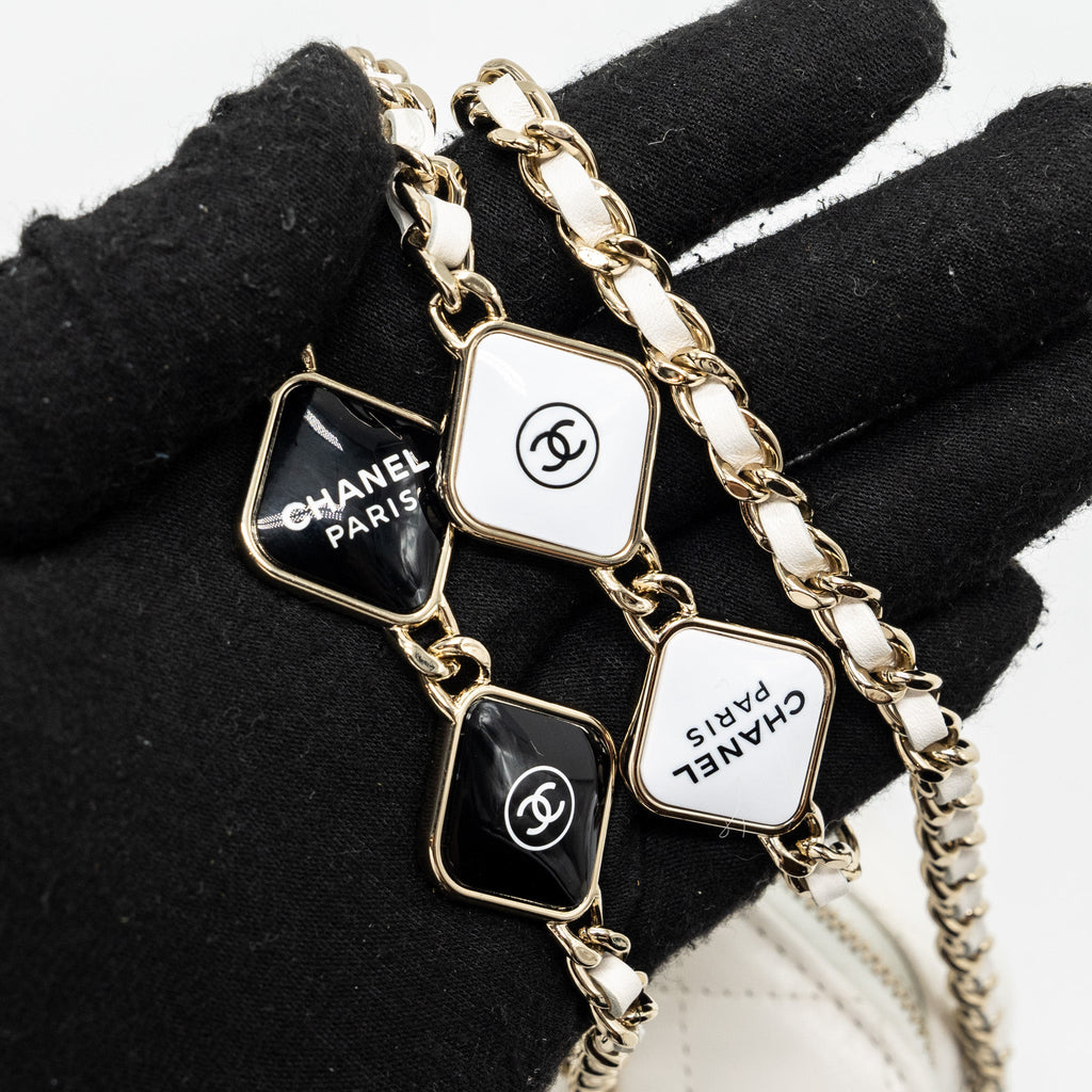 CHANEL LETTER/CC LOGO CHAIN LONG VANITY CALFSKIN WHITE LGHW (MICROCHIP)