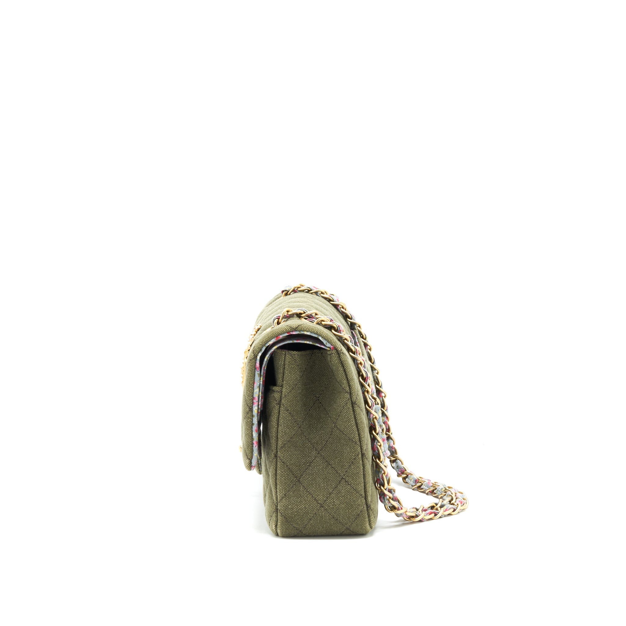 CHANEL CUBA CHARMS CLASSIC DOUBLE FLAP BAG CANVAS GREEN GHW