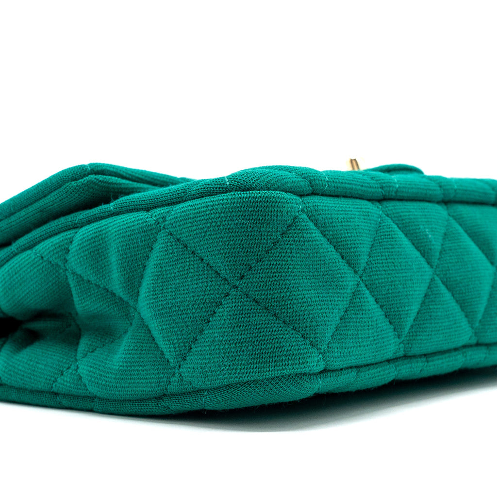 CHANEL 23A CLASSIC FLAP CLUTCH FABRIC GREEN LGHW(MICROCHIP)