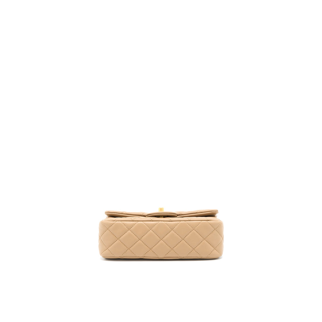CHANEL 22S PEARL CRUSHED MINI RECTANGULAR LAMBSKIN DARK BEIGE GHW(MICROCHIP)