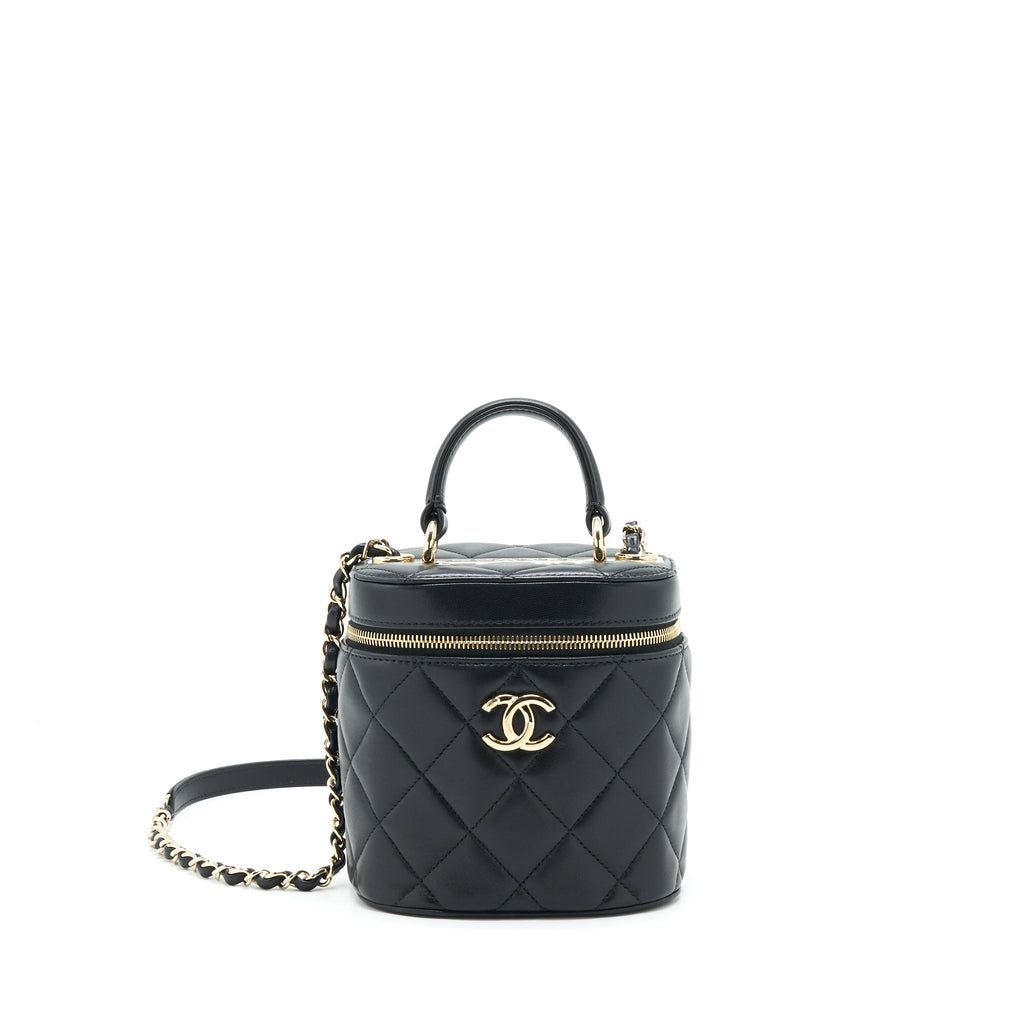 CHANEL TRENDY CC ROUND VANITY CASE CROSSBODY BAG LAMBSKIN BLACK LGHW