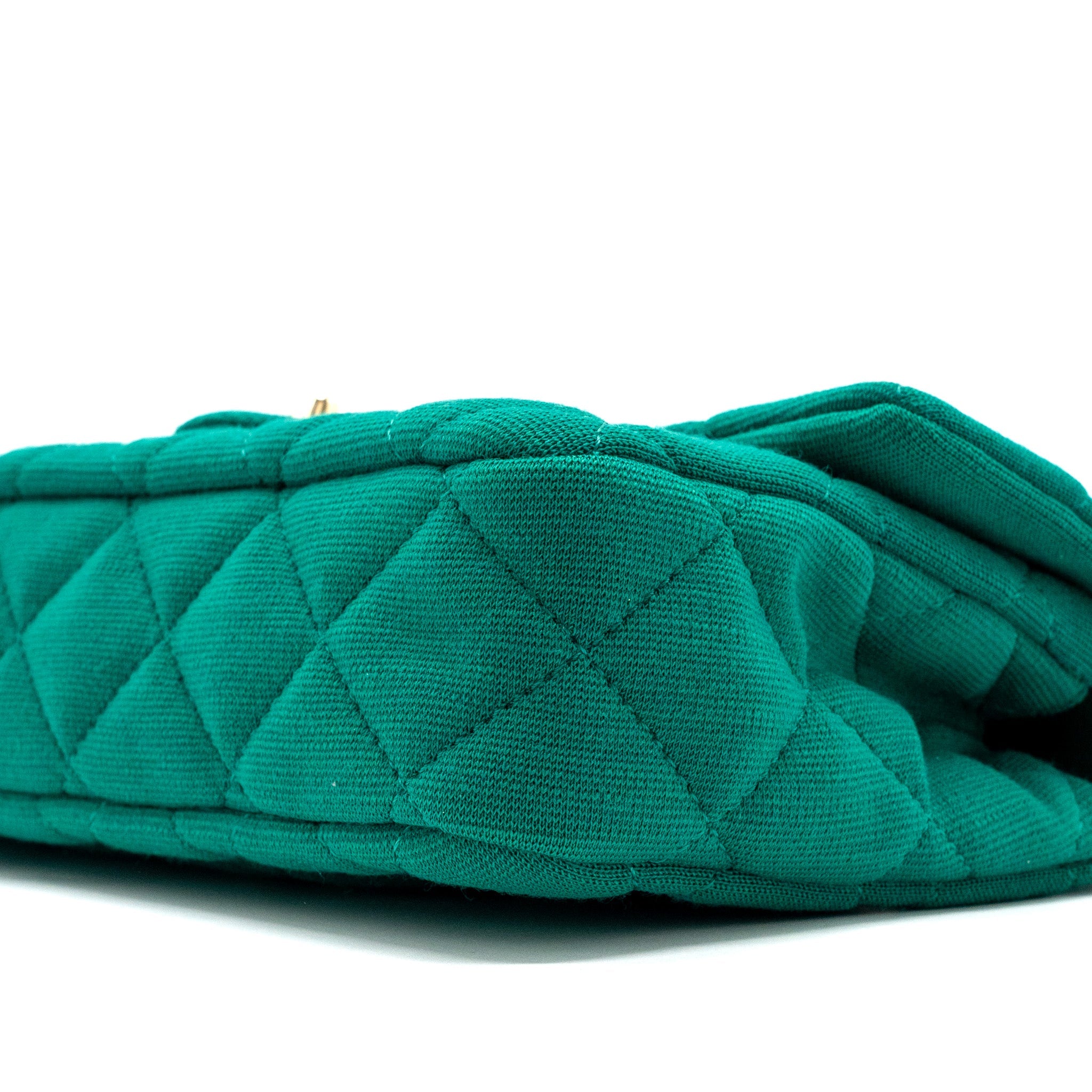 CHANEL 23A CLASSIC FLAP CLUTCH FABRIC GREEN LGHW(MICROCHIP)