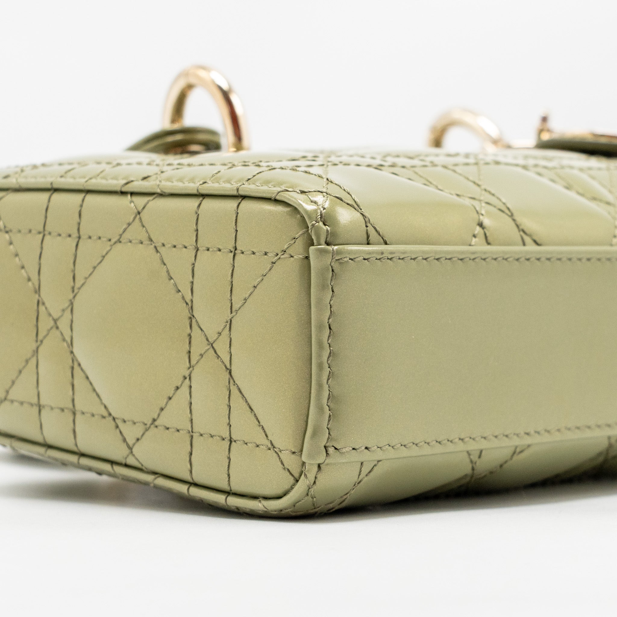 DIOR SMALL LADY D-JOY BAG CANNAGE PATENT LEATHER IRIDESCENT GREEN LGHW