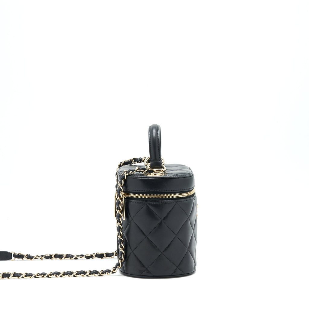 CHANEL TRENDY CC ROUND VANITY CASE CROSSBODY BAG LAMBSKIN BLACK LGHW