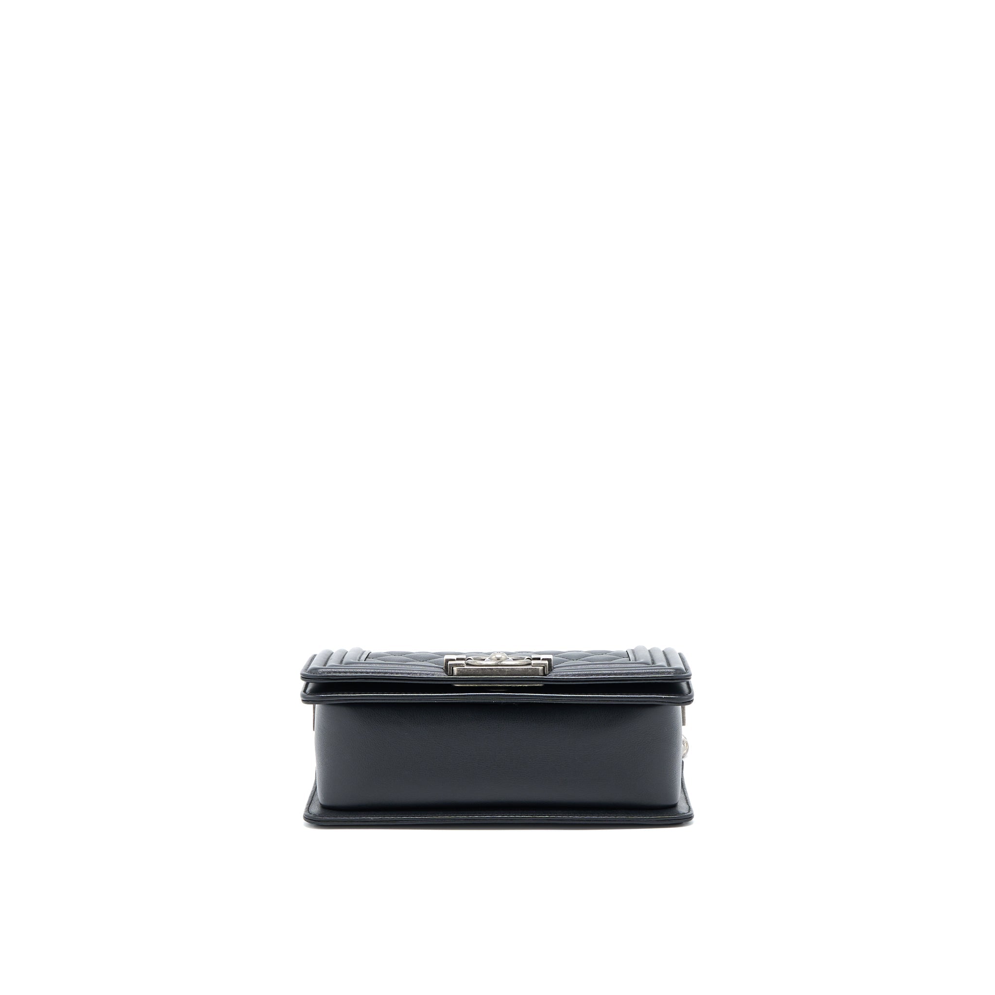 CHANEL SMALL BOY BAG CALFSKIN BLACK WITH RUTHENIUM HARDWARE