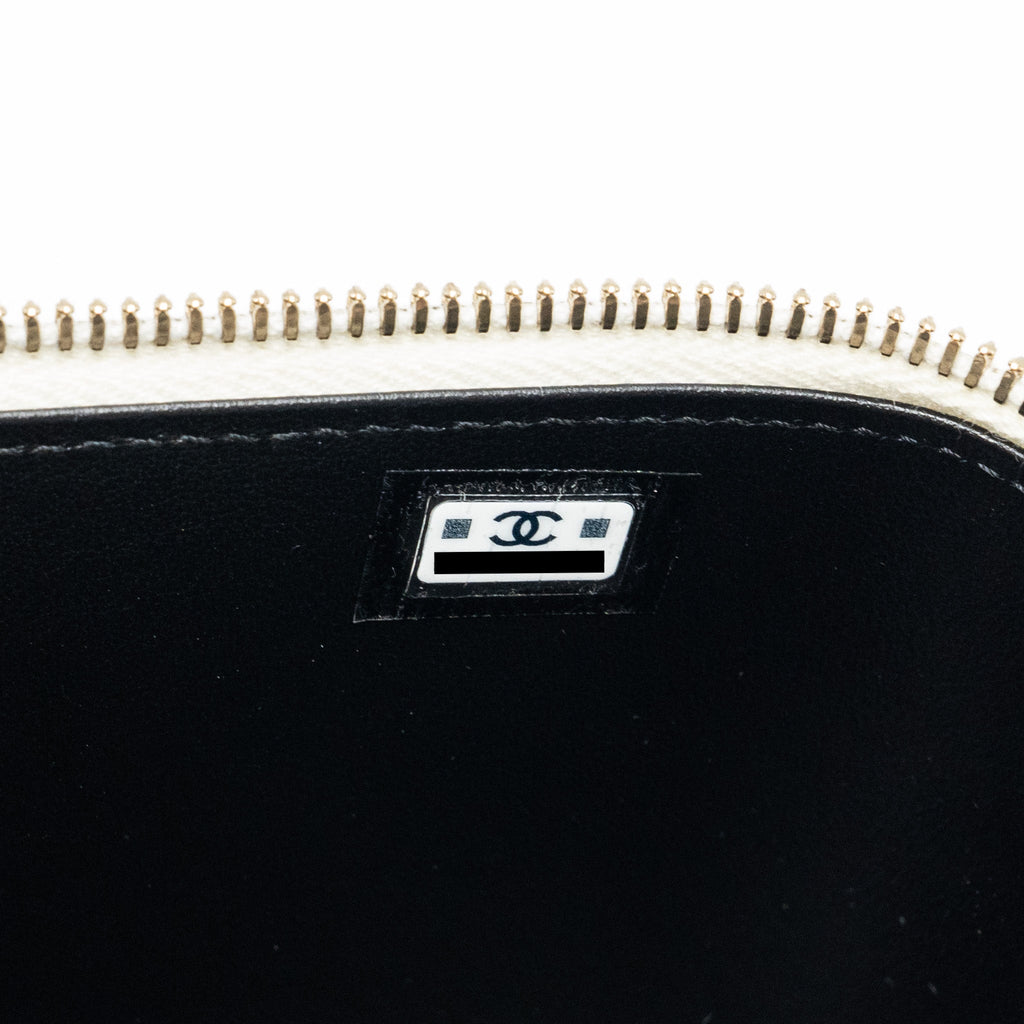 CHANEL LETTER/CC LOGO CHAIN LONG VANITY CALFSKIN WHITE LGHW (MICROCHIP)