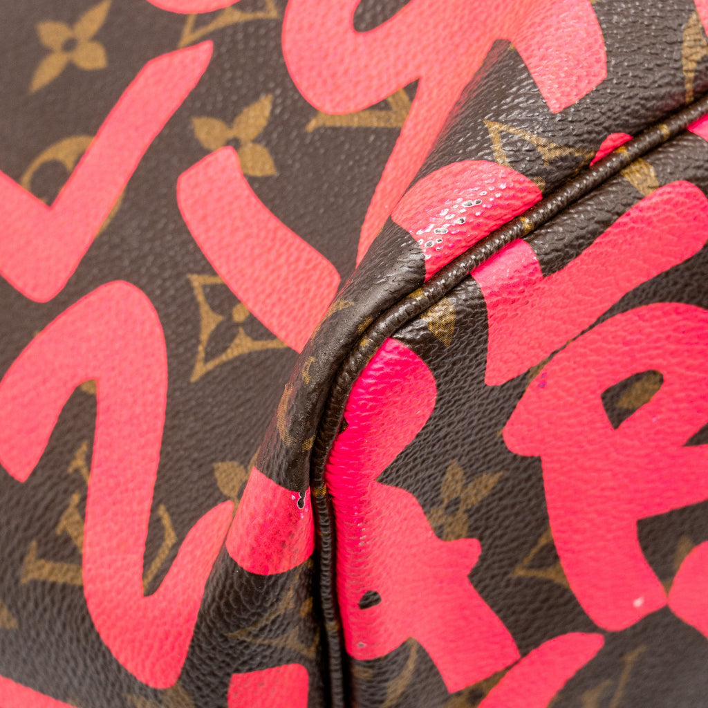 LOUIS VUITTON NEVERFULL GM STEPHEN SPROUSE PINK MONOGRAM GRAFFITI COATED / ZIP WALLET GHW (SELL IN A SET)