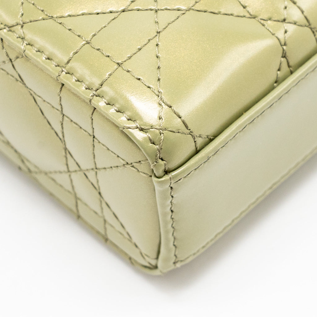 DIOR SMALL LADY D-JOY BAG CANNAGE PATENT LEATHER IRIDESCENT GREEN LGHW