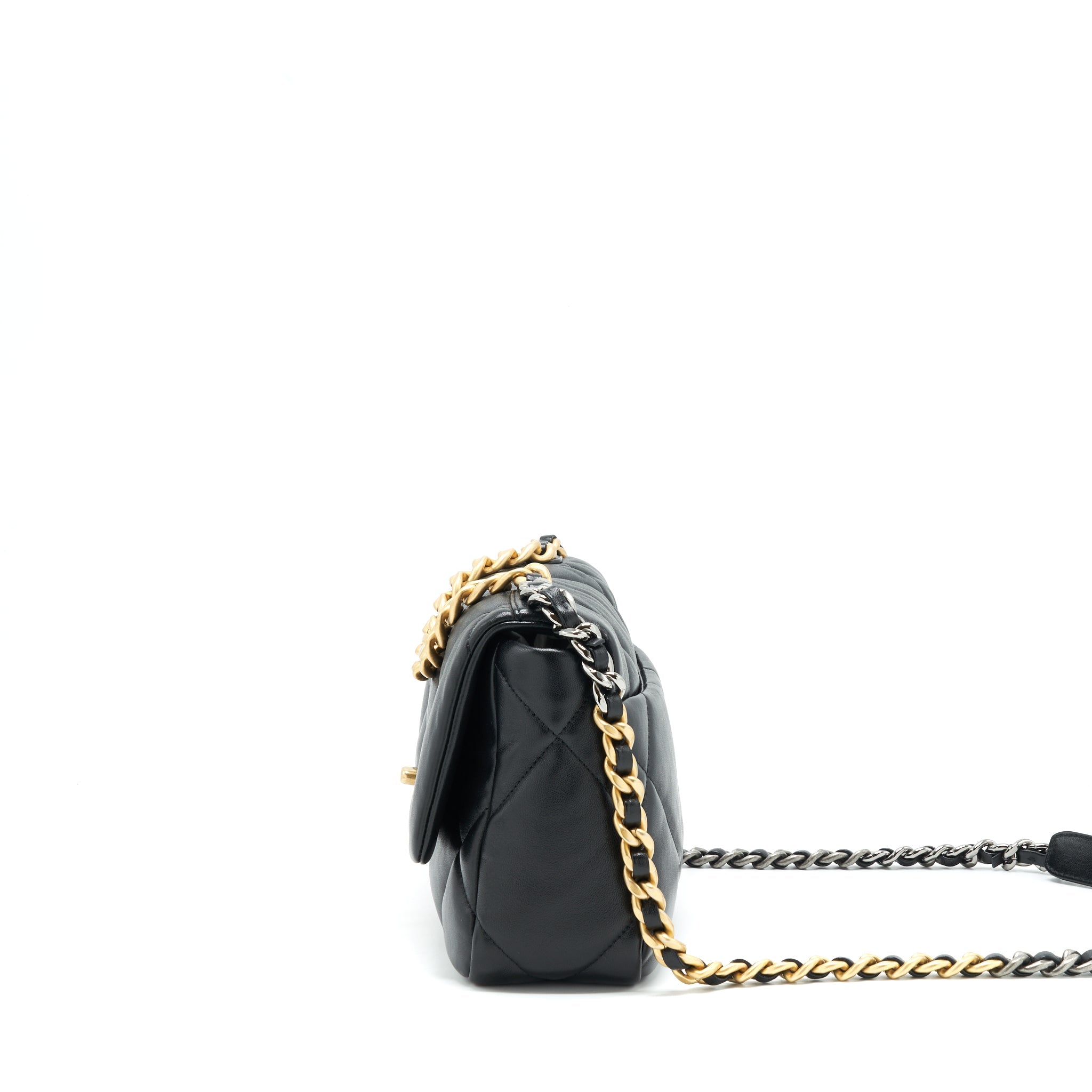 CHANEL 19 FLAP BAG SMALL LAMBSKIN BLACK GOLD/SLIVER HARDWARE