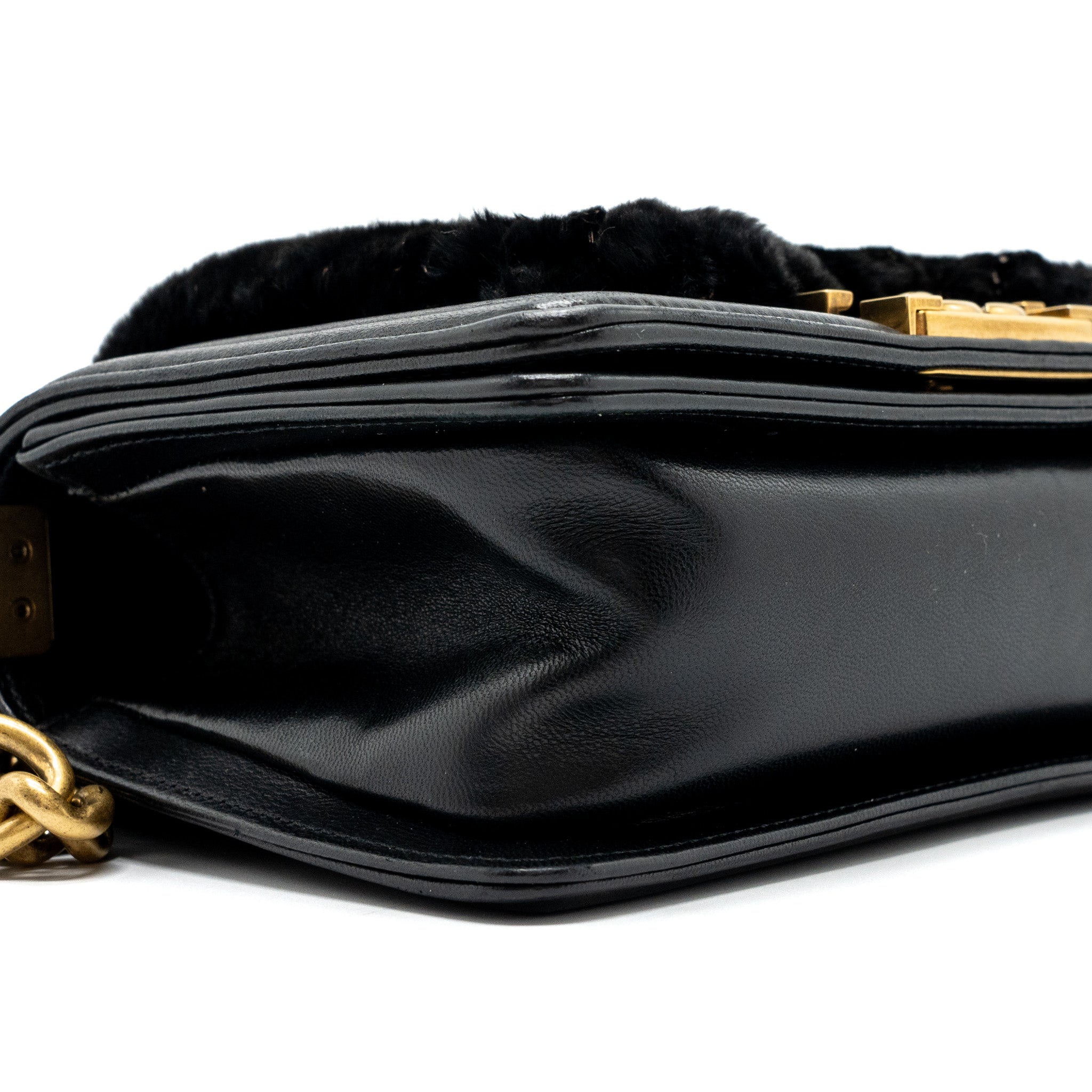 CHANEL SMALL BOY BAG RABBIT HAIR LIMITED EDITION LAMBSKIN BLACK GHW