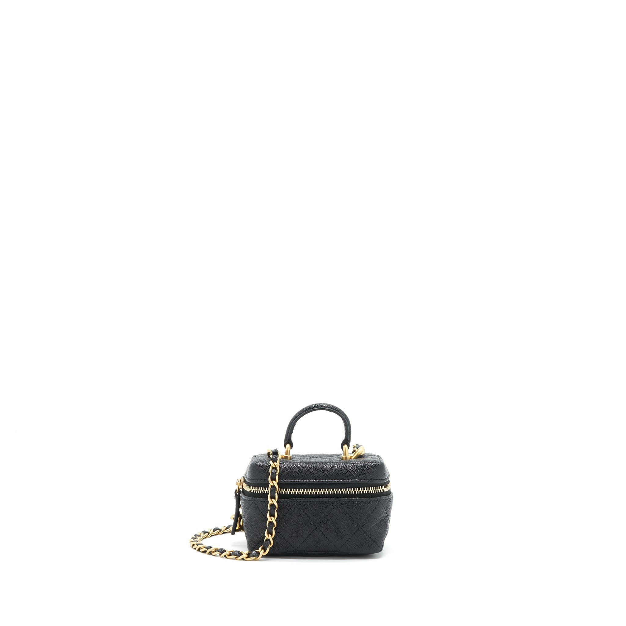 CHANEL TOP HANDLE MINI ZIPPER SOFT VANITY WITH CHAIN CAVIAR BLACK GHW
