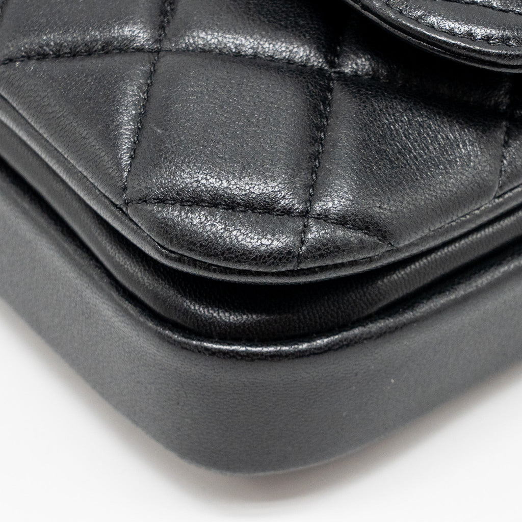CHANEL 24S CC LOGO TOP HANDLE FLAP BAG WITH CHAIN LAMBSKIN BLACK GHW (MICROCHIP)