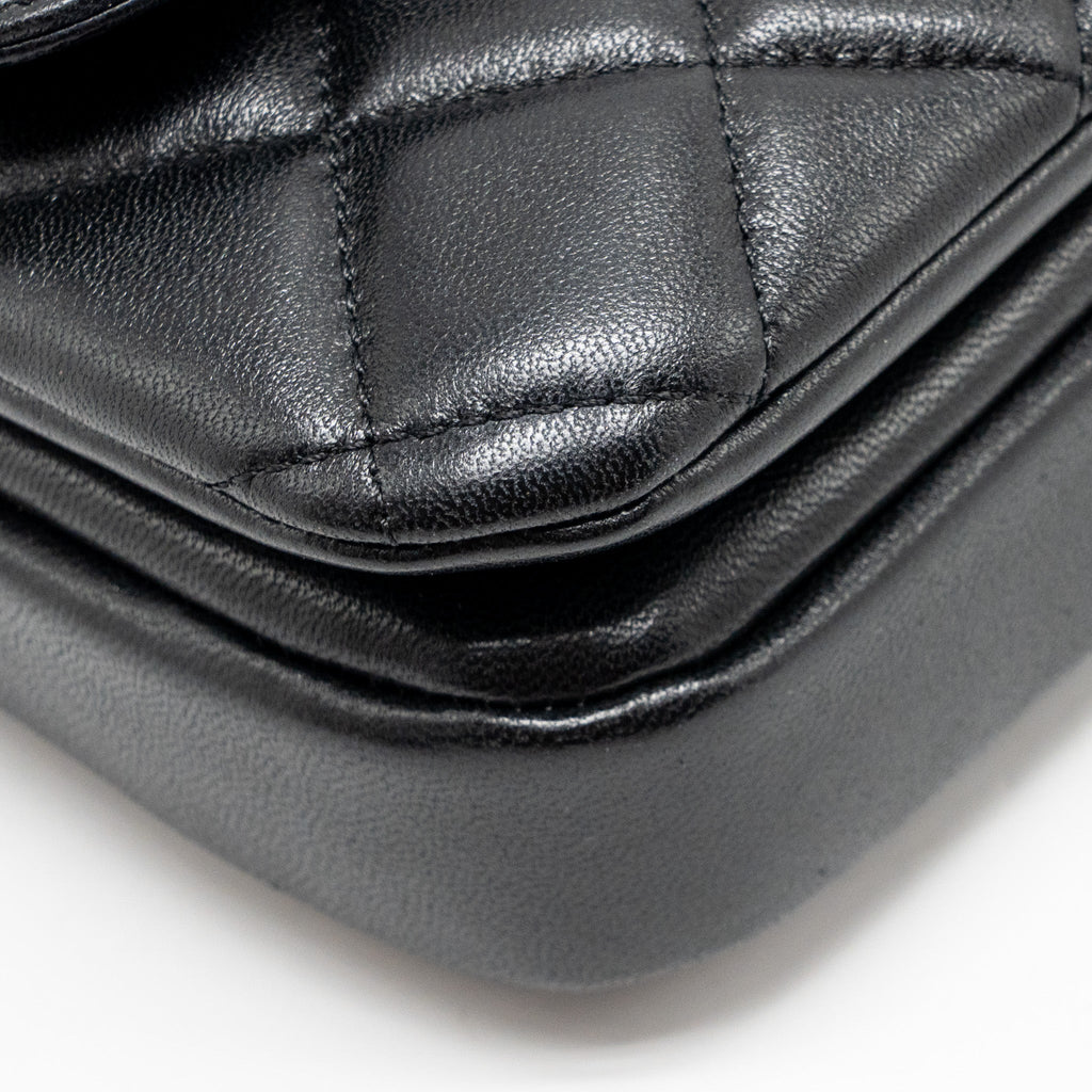 CHANEL 24S CC LOGO TOP HANDLE FLAP BAG WITH CHAIN LAMBSKIN BLACK GHW (MICROCHIP)