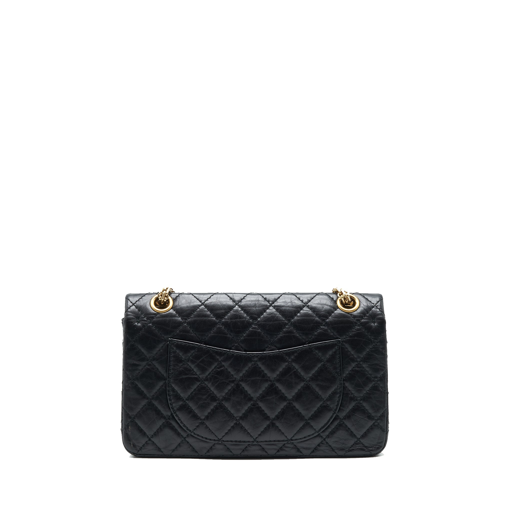 CHANEL 2.55 225 SMALL REISSUE DOUBLE FLAP BAG AGED CALFSKIN BLACK GHW