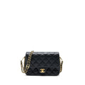 CHANEL 23C MINI FLAP BAG WITH CC LOGO CHAIN GRAINED CALFSKIN BLACK GHW (MICROCHIP)