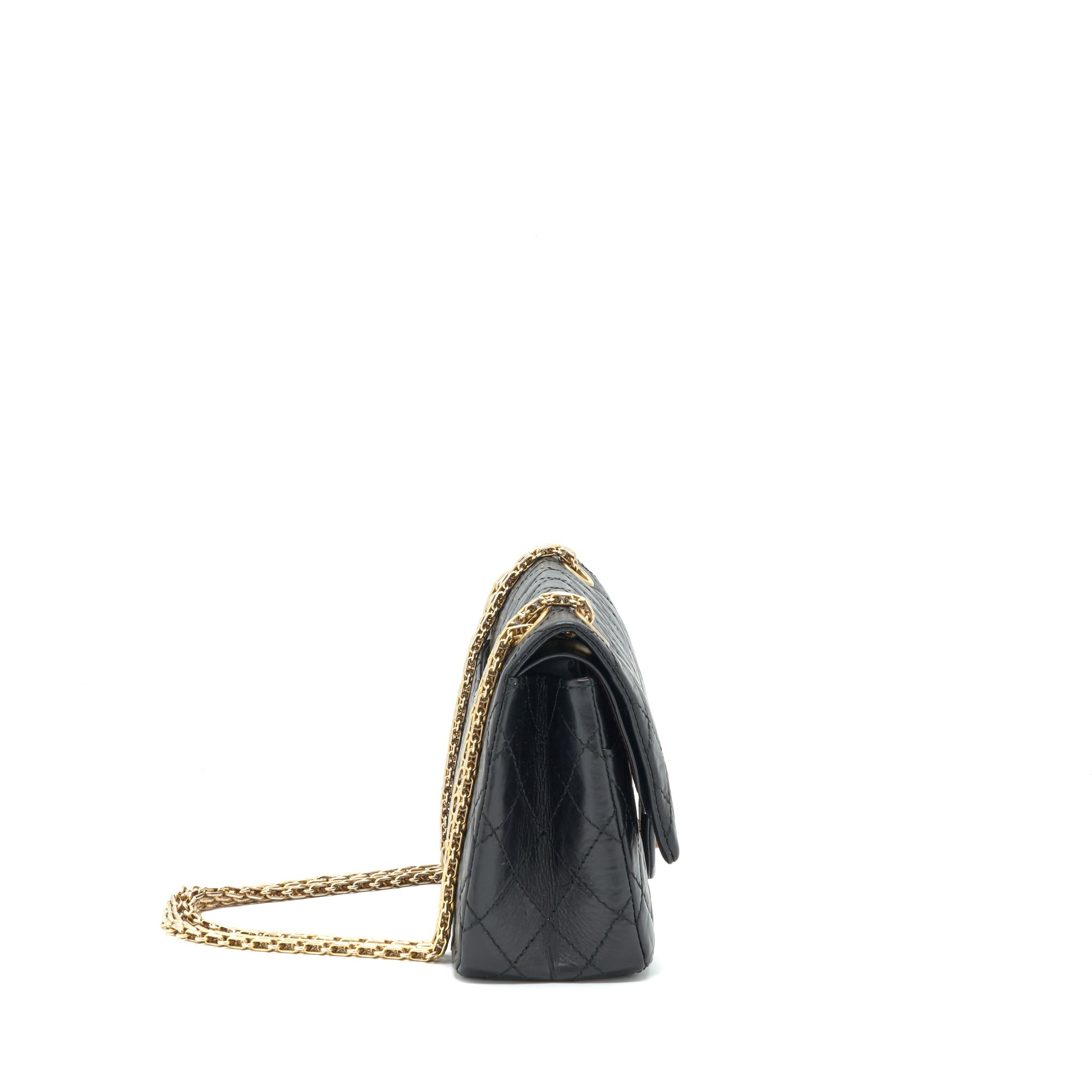 CHANEL 2.55 225 SMALL REISSUE DOUBLE FLAP BAG AGED CALFSKIN BLACK GHW