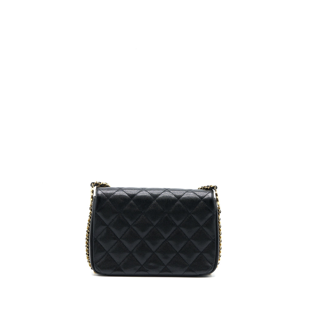 CHANEL 23C MINI FLAP BAG WITH CC LOGO CHAIN GRAINED CALFSKIN BLACK GHW (MICROCHIP)