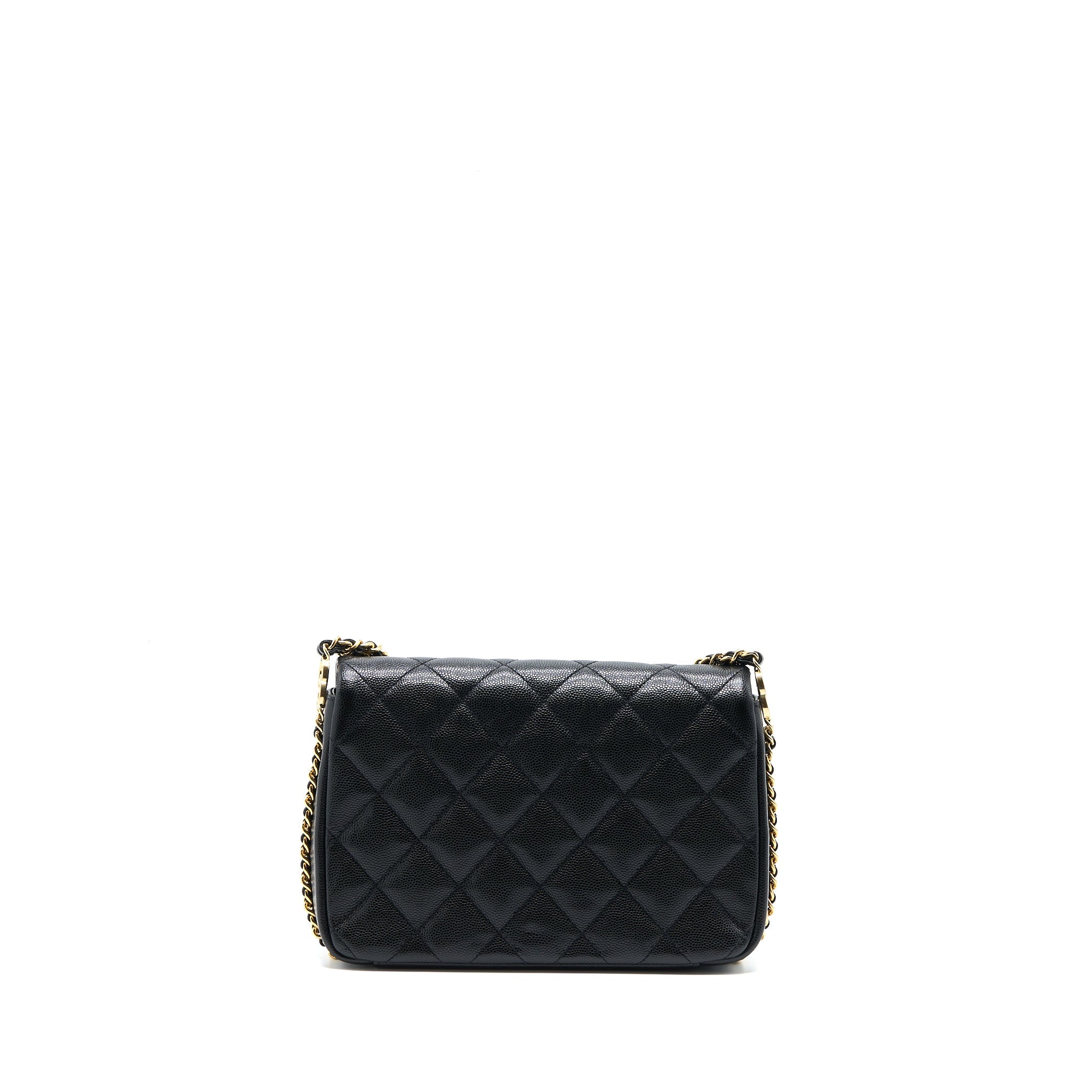 CHANEL 23C MINI FLAP BAG WITH CC LOGO CHAIN GRAINED CALFSKIN BLACK GHW (MICROCHIP)