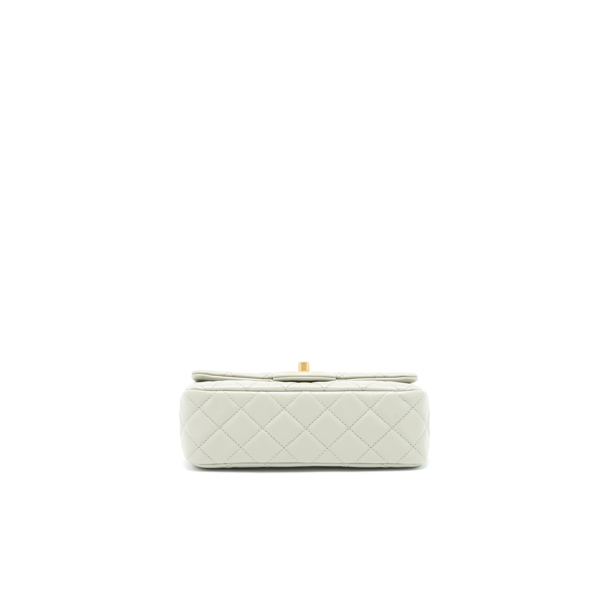 CHANEL 22C LIGHT PEARL CRUSH MINI FLAP BAG LAMBSKIN LIGHT GREY GHW (MICROCHIP)