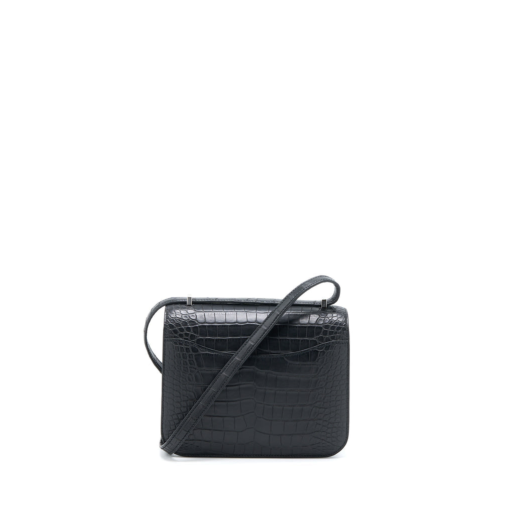 HERMES MINI CONSTANCE MAT ALLIGATOR MISSISSIPPIANS BLACK WITH LIZARD BUCKLE SHW