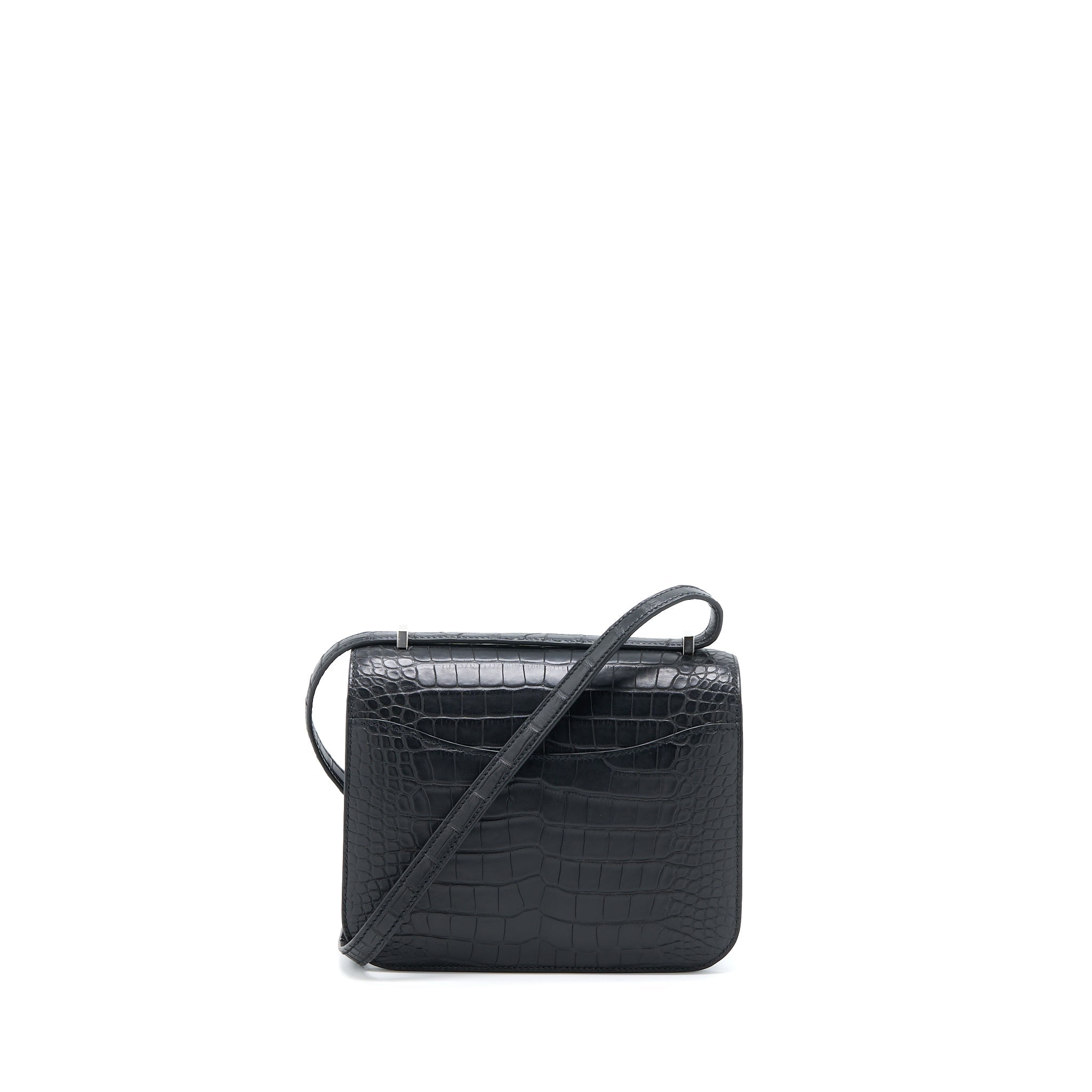 HERMES MINI CONSTANCE MAT ALLIGATOR MISSISSIPPIANS BLACK WITH LIZARD BUCKLE SHW