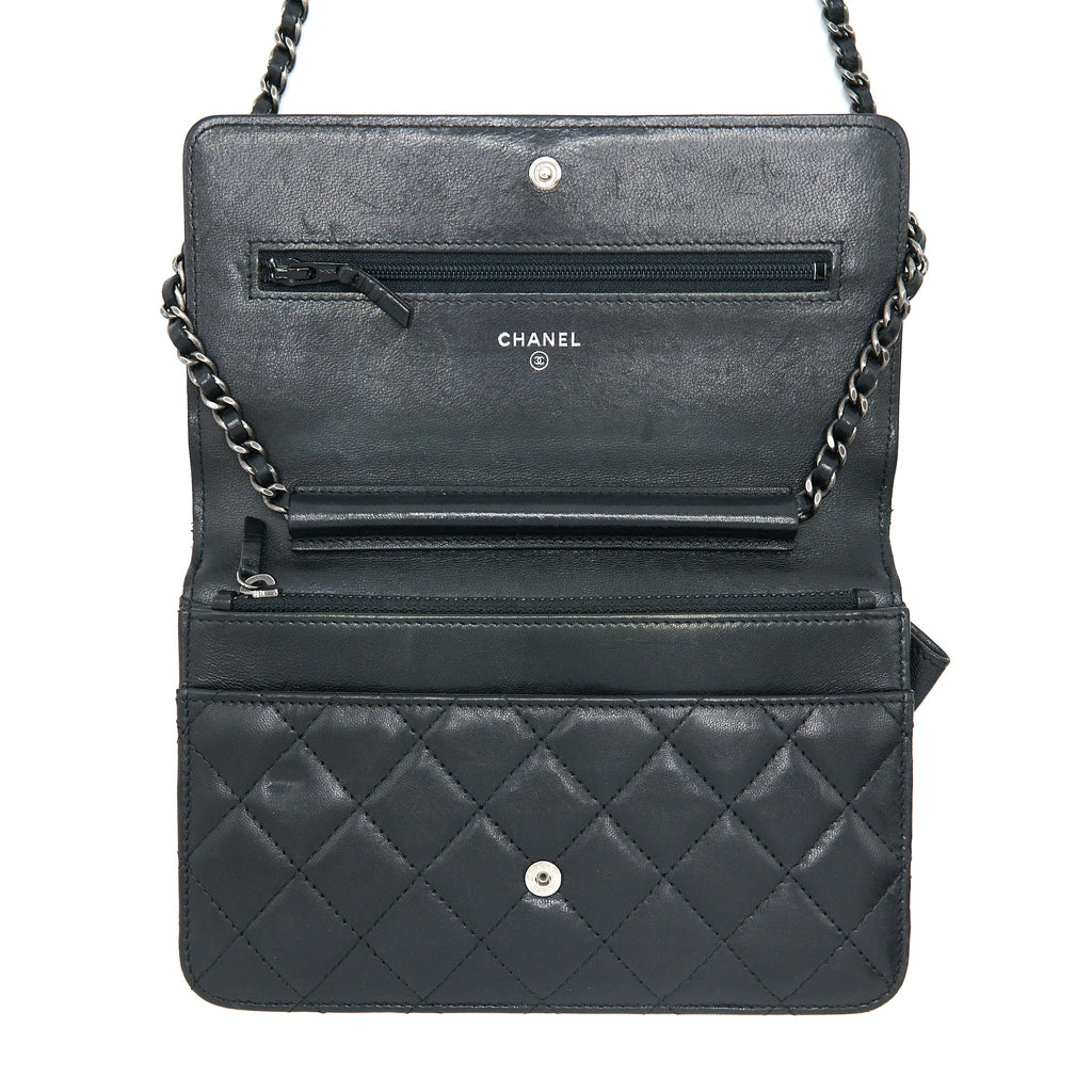 CHANEL BOY WALLET ON CHAIN LAMBSKIN BLACK SHW