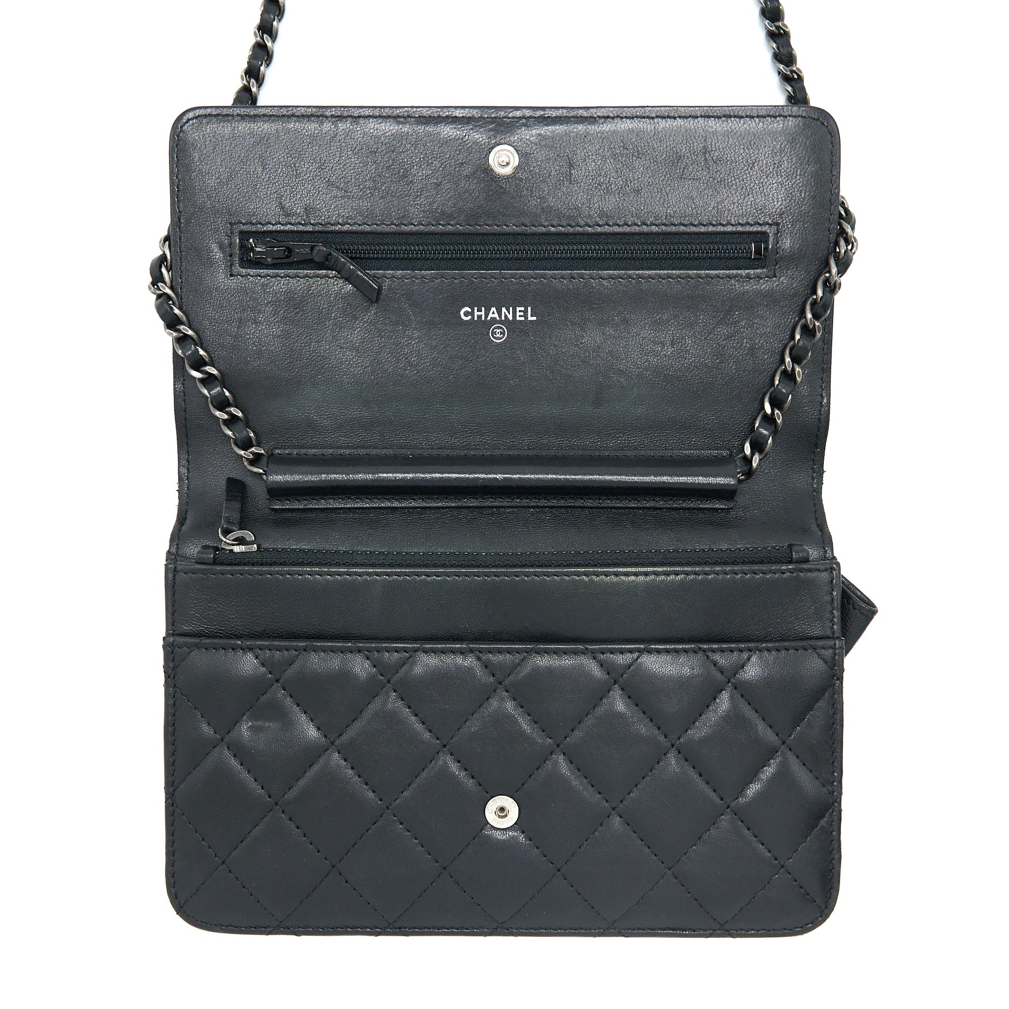 CHANEL BOY WALLET ON CHAIN LAMBSKIN BLACK SHW
