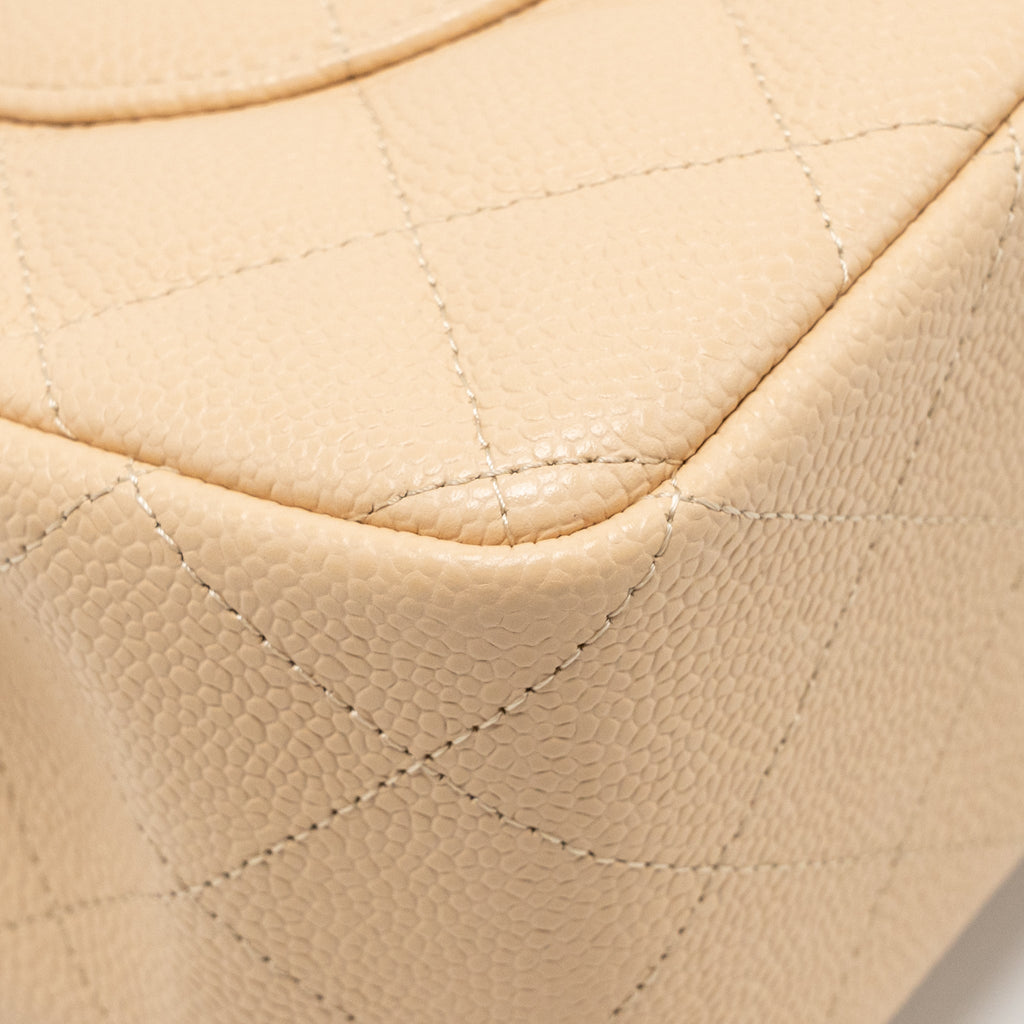 CHANEL JUMBO CLASSIC DOUBLE FLAP BAG CAVIAR BEIGE SHW