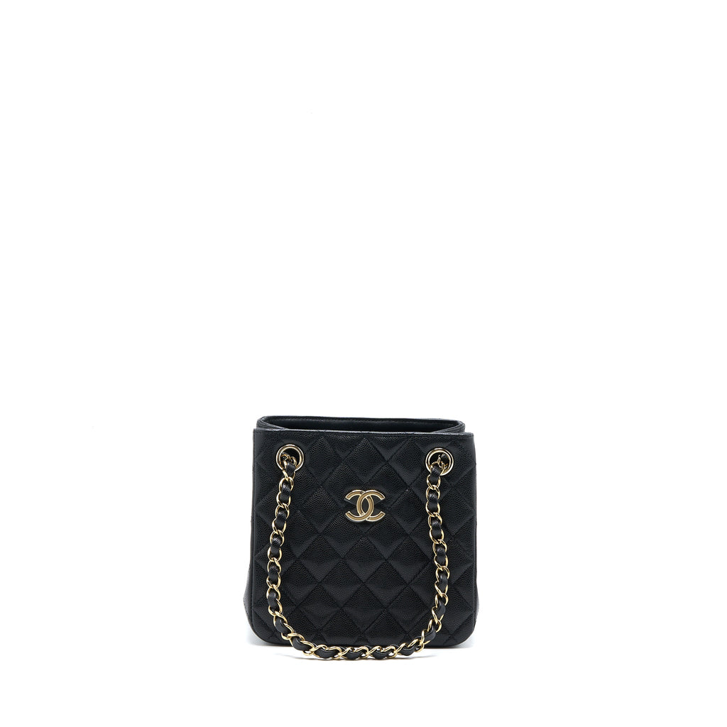 CHANEL MINI BUCKET TOTE BAG CAVIAR BLACK LGHW (MICROCHIP)