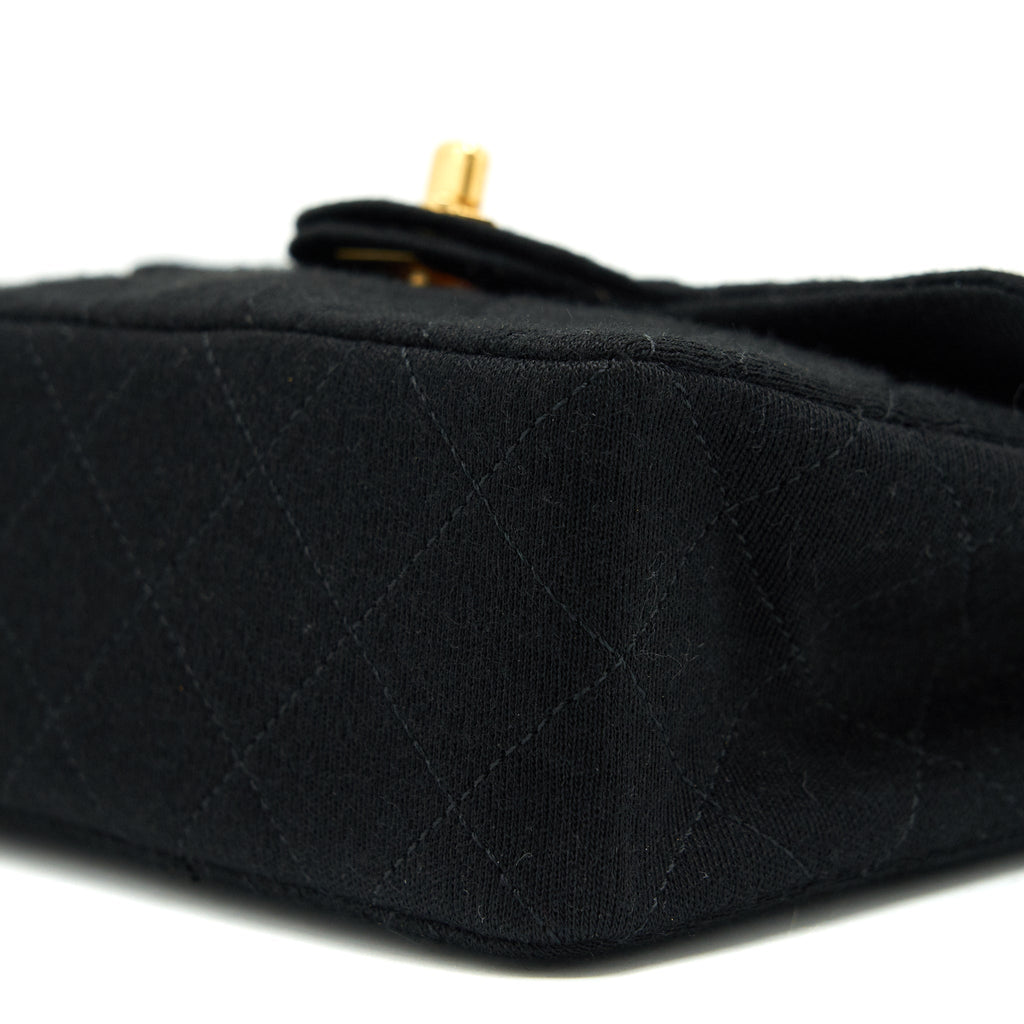 CHANEL VINTAGE FABRIC MINI SQUARE FLAP BAG BLACK GHW