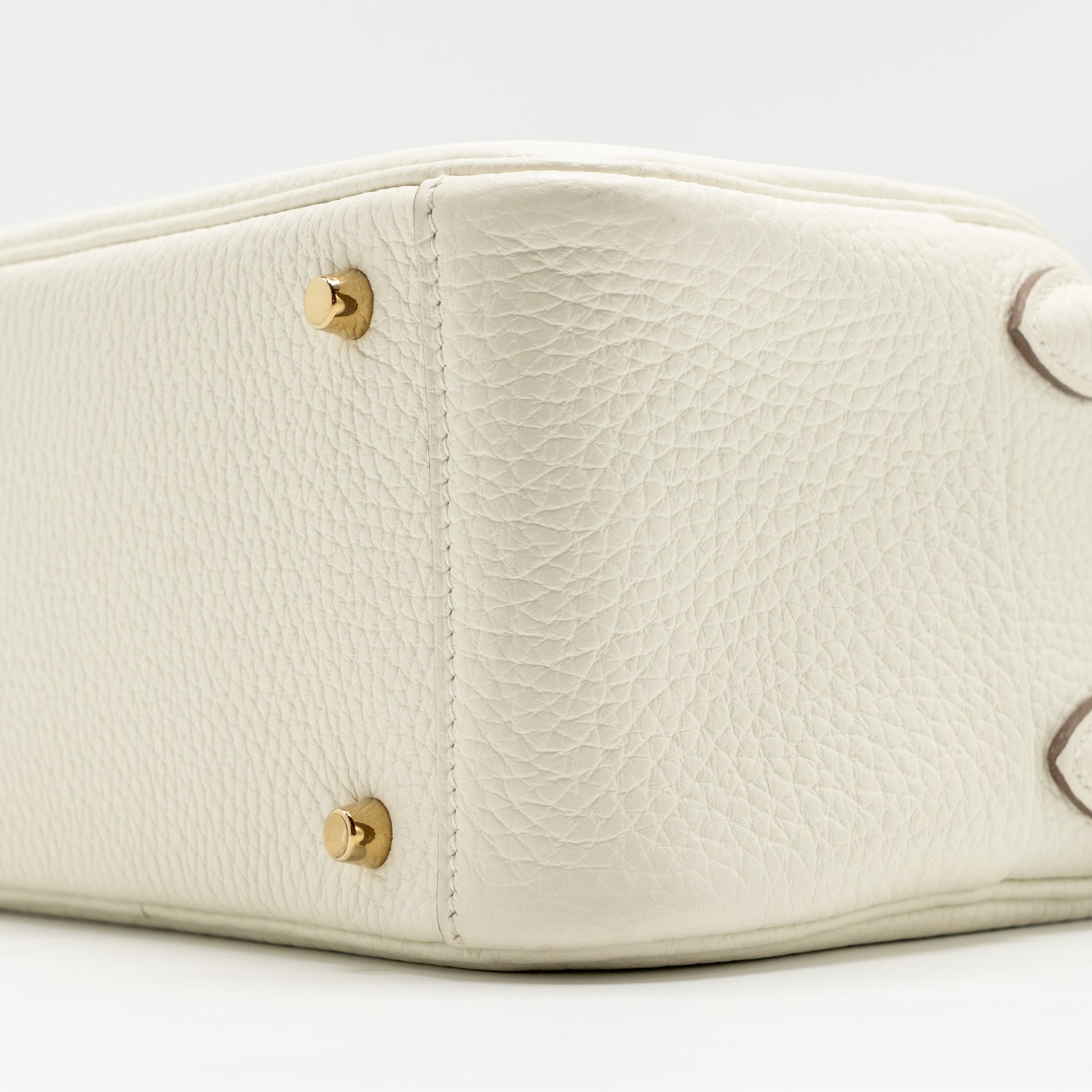 HERMES MINI LINDY CLEMENCE MUSHROOM / NATA WITH MULTICOLOR STRAP GHW